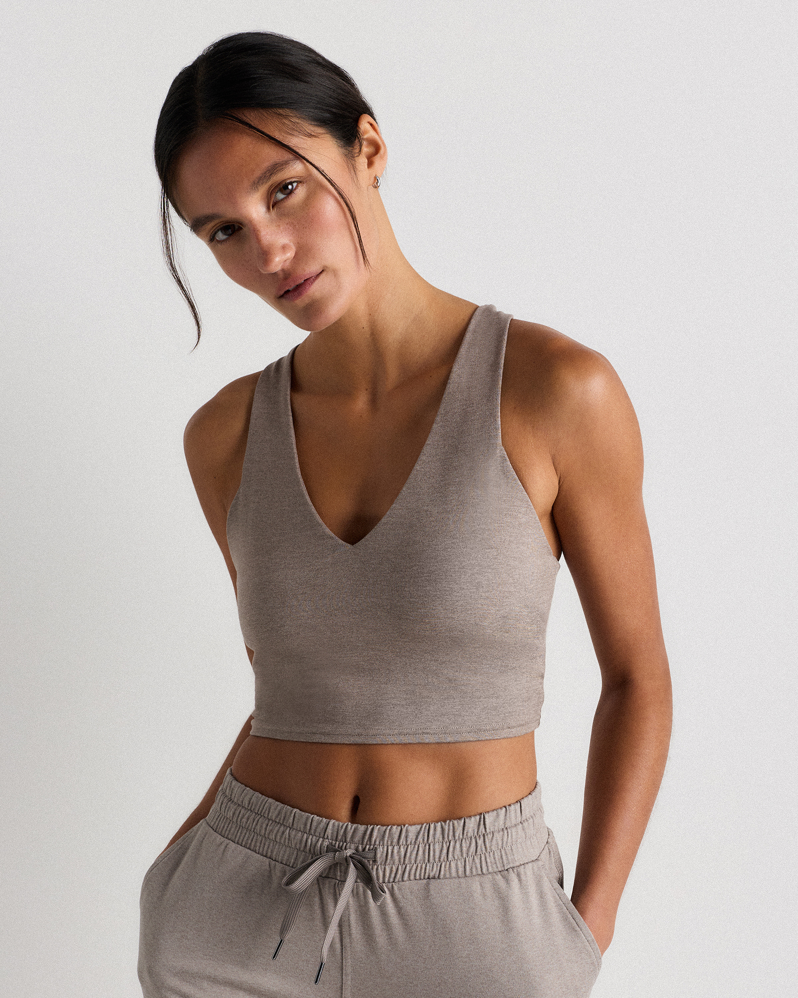 Heather Morel Grey Ultra-Soft V-Neck Cropped Tank