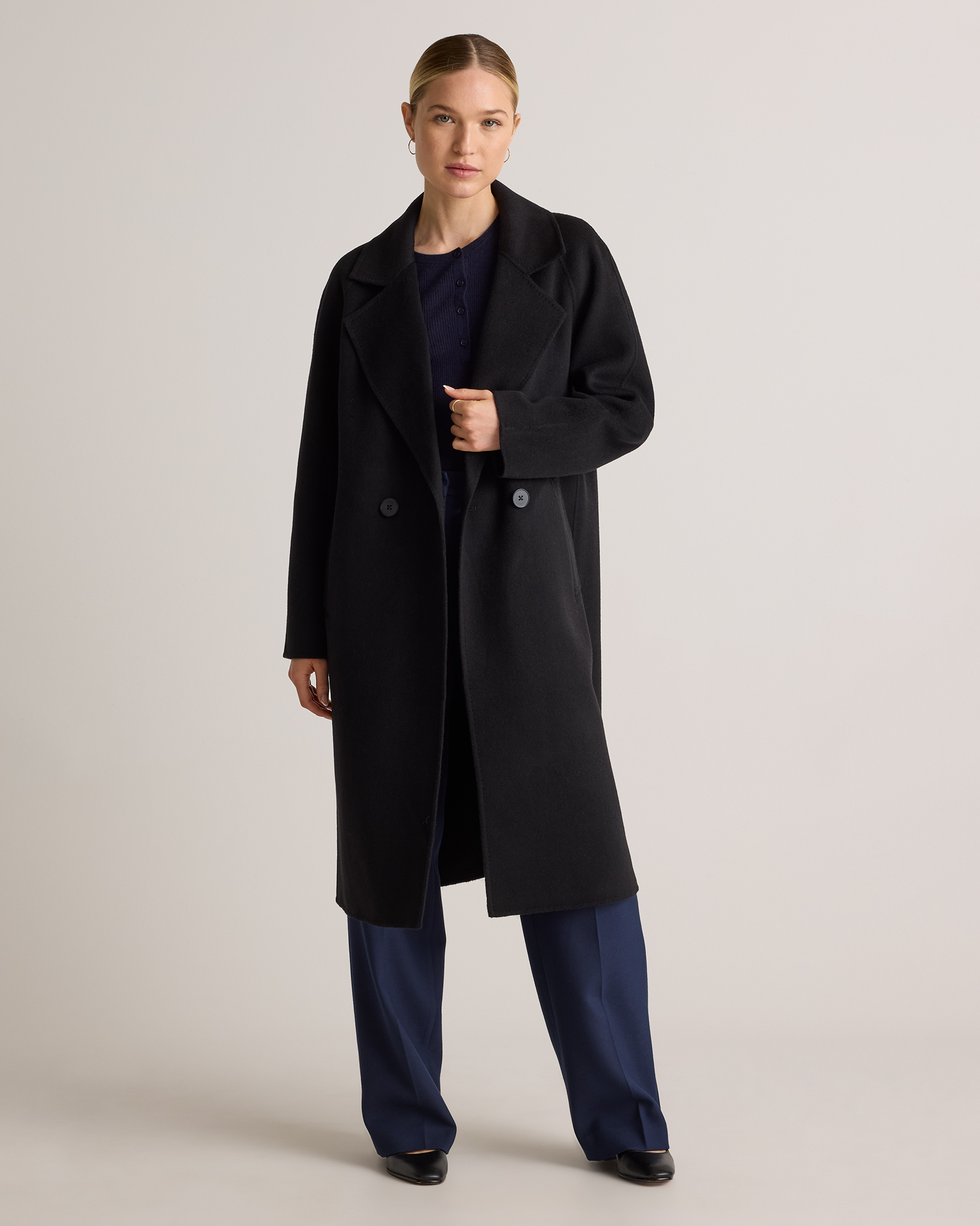 美品 Y-3 M CLASSIC WINTER WOOL PADDED COAT Double-Faced Merino Wool Notched Lapel Coat