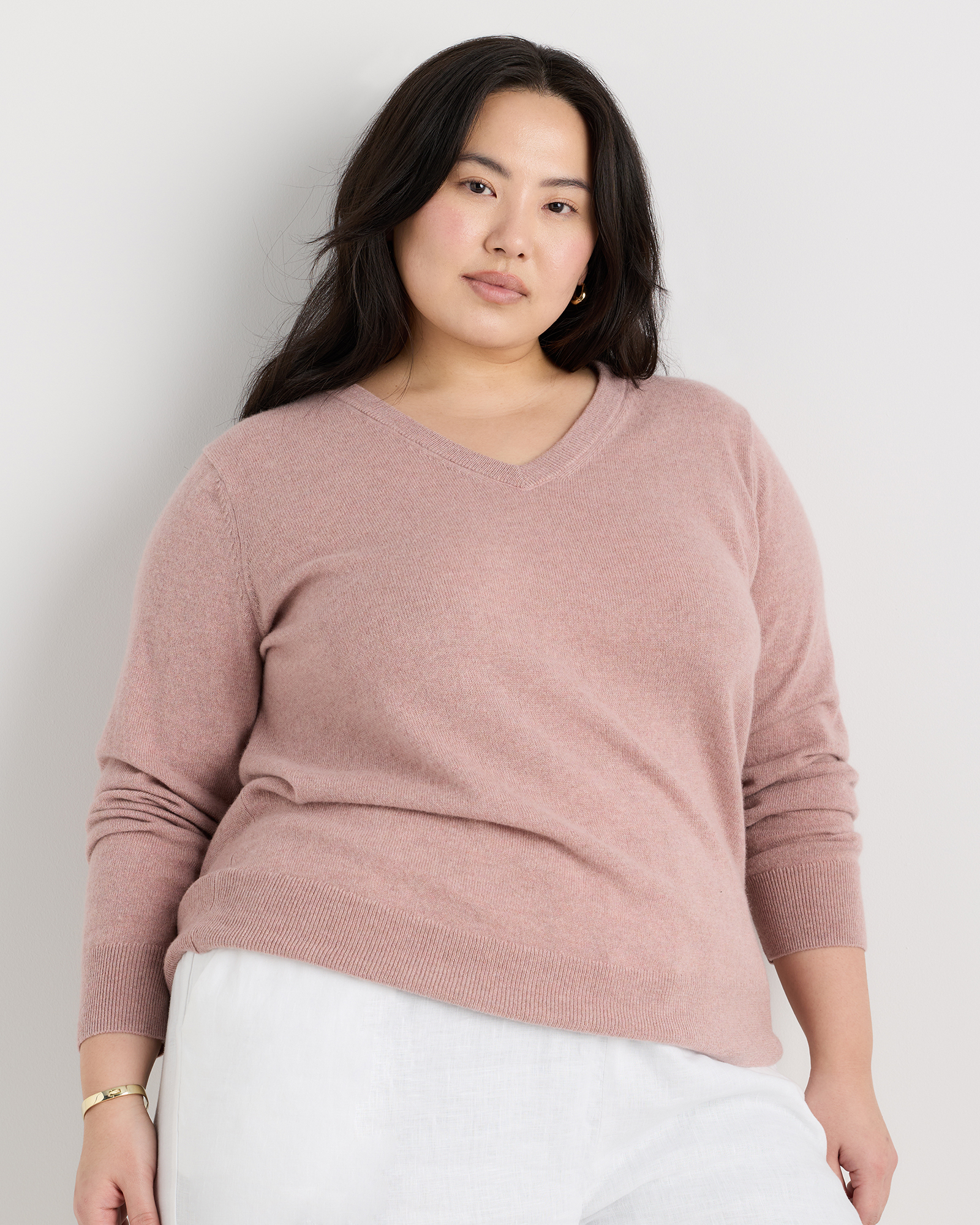 Heather Vintage Pink Mongolian Cashmere V-Neck Sweater