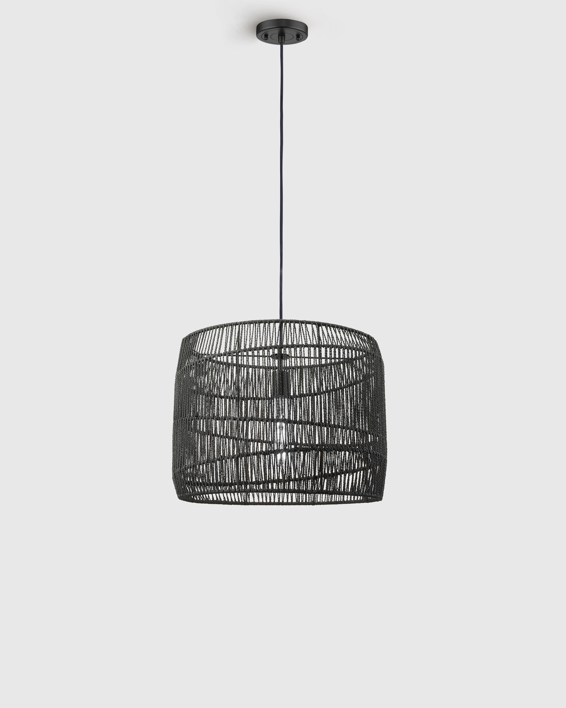 Black Woven Rope Drum Pendant Light