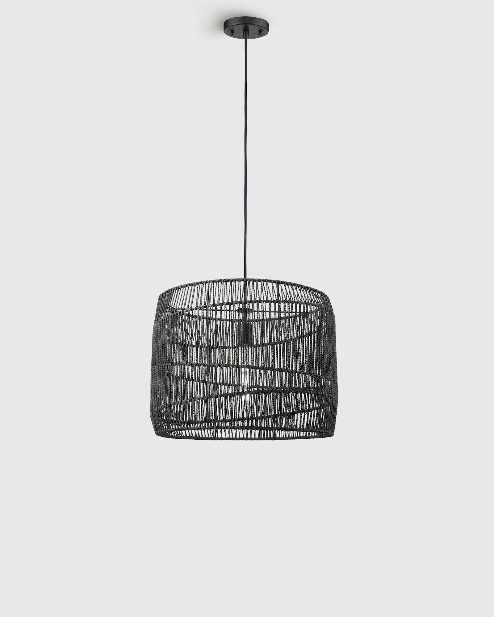Woven Rope Drum Pendant Light in Black