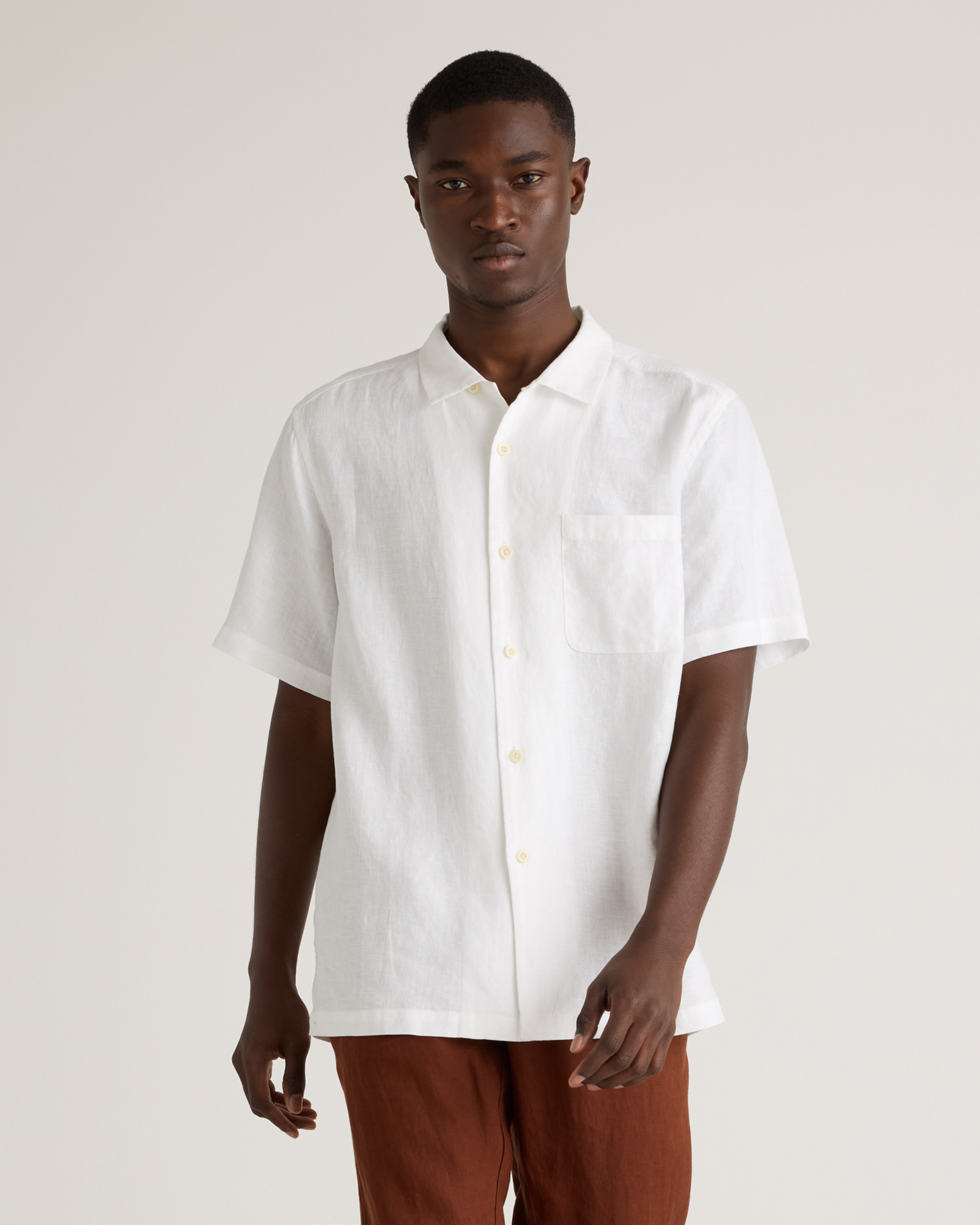 White 100% European Linen Camp Shirt