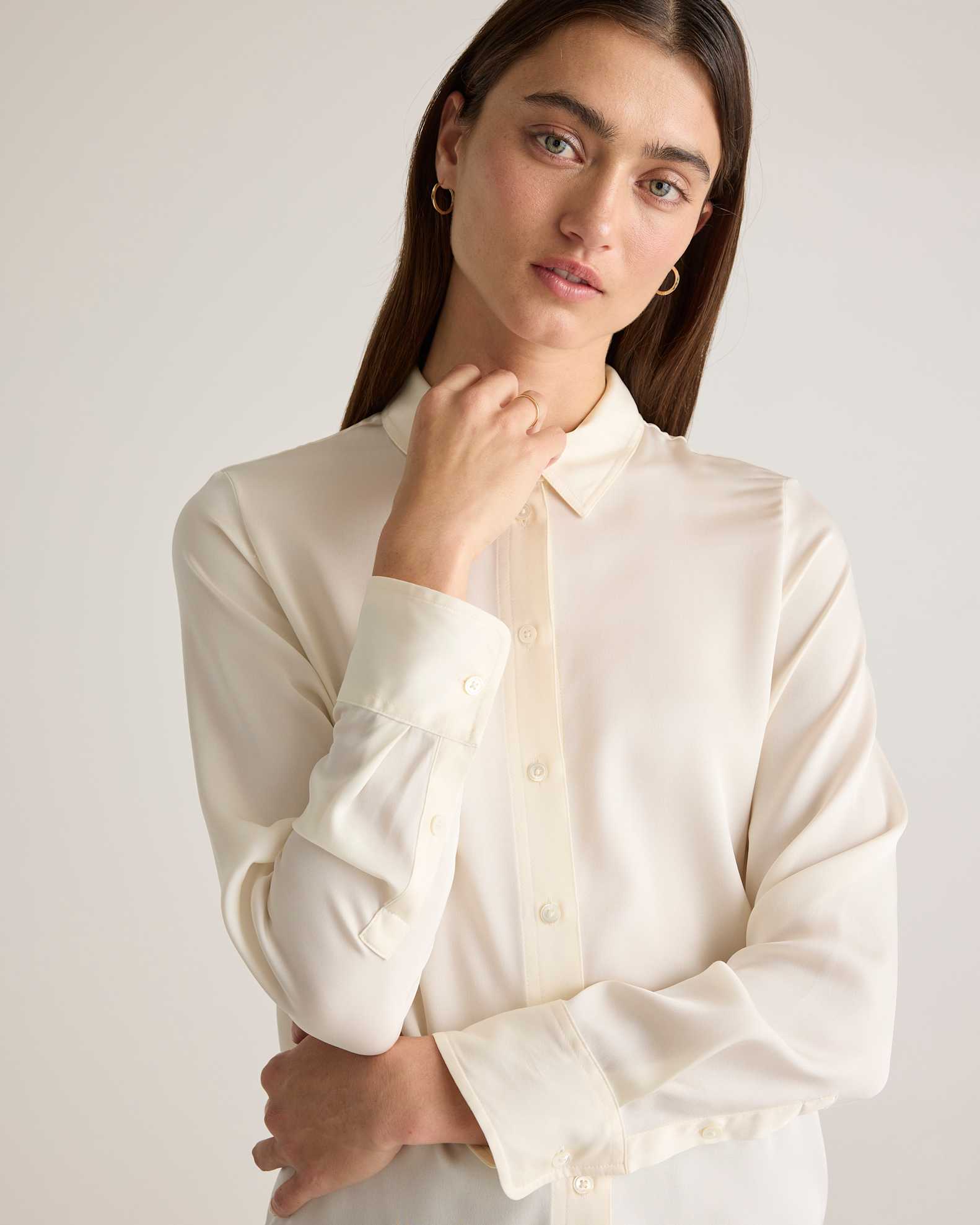 Women's 100% Washable Silk Stretch Blouse in Ivory, Size XL by Quince Women's 100% Washable Silk Stretch Blouse in Ivory, Size XL by Quince
