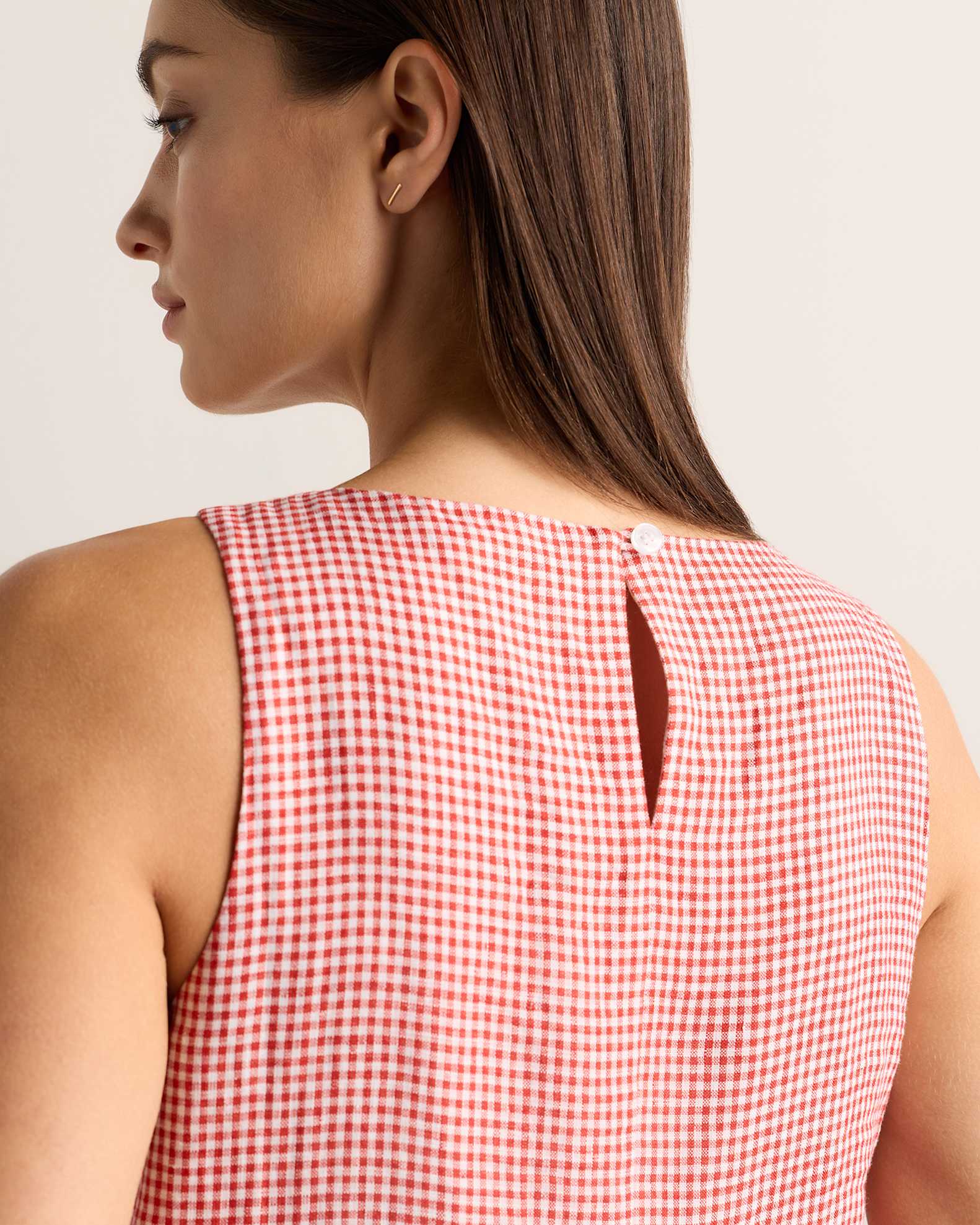 100% European Linen Tank Mini Dress in Red Classic Mini Gingham 100% European Linen Tank Mini Dress in Red Classic Mini Gingham