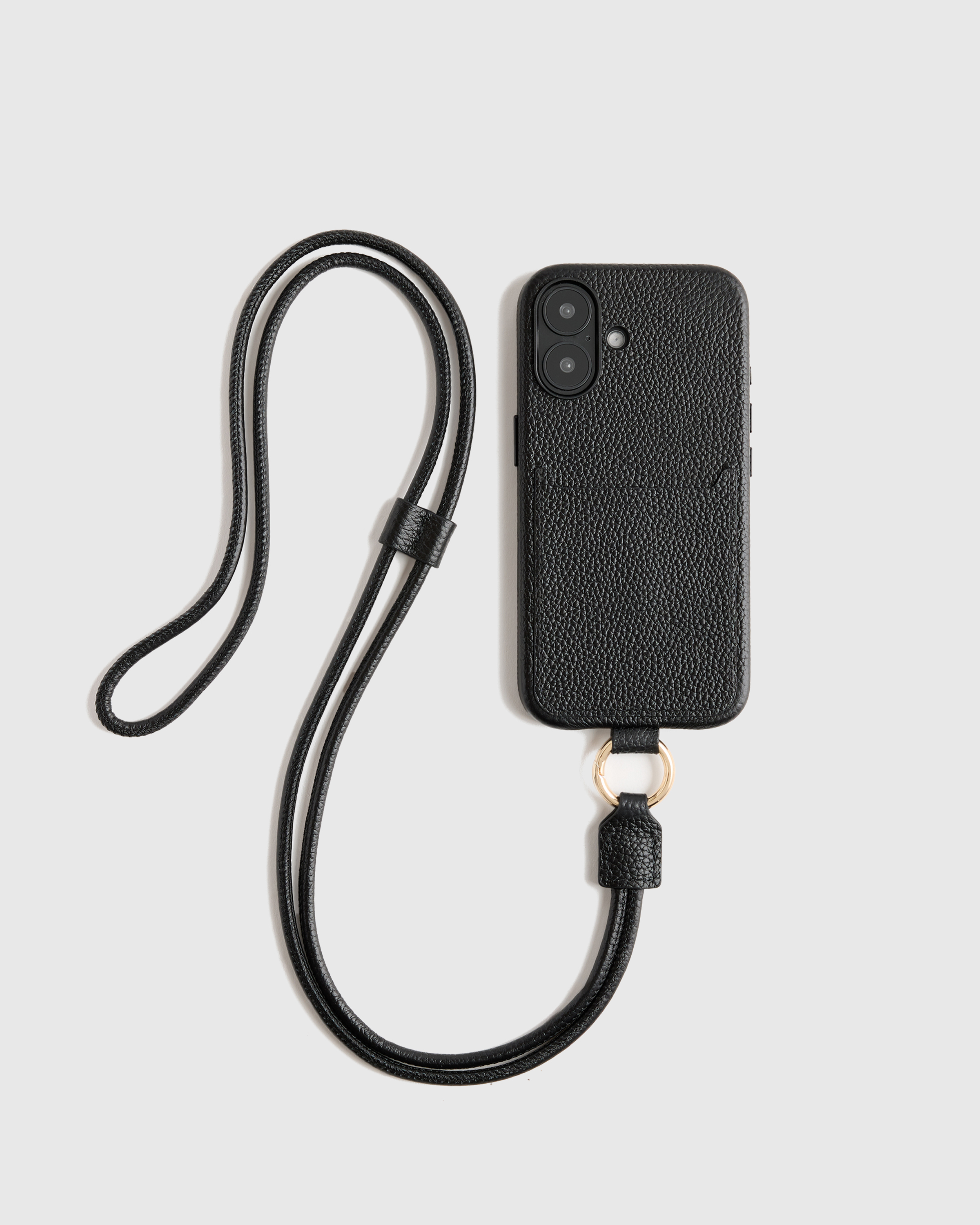 Italian Leather Phone Crossbody Case in Black
