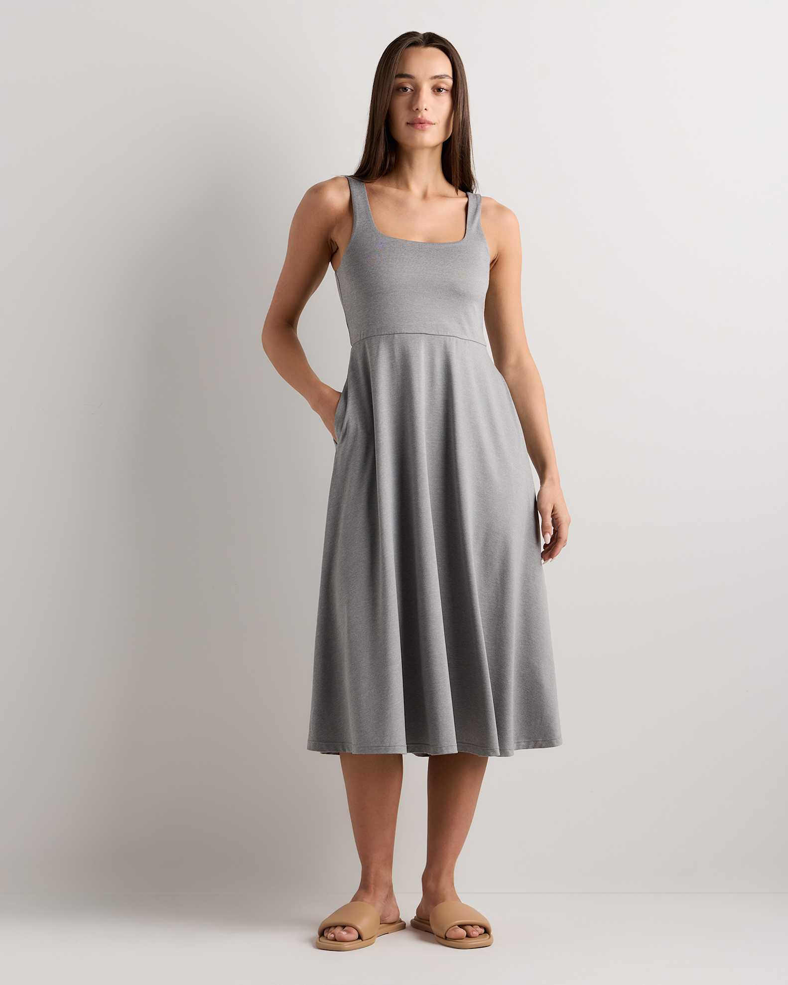Women's Flowknit Breeze Fit & Flare Dress in Heather Grey, Size Large, 100% Polyester by Quince Women's Flowknit Breeze Fit & Flare Dress in Heather Grey, Size Large, 100% Polyester by Quince