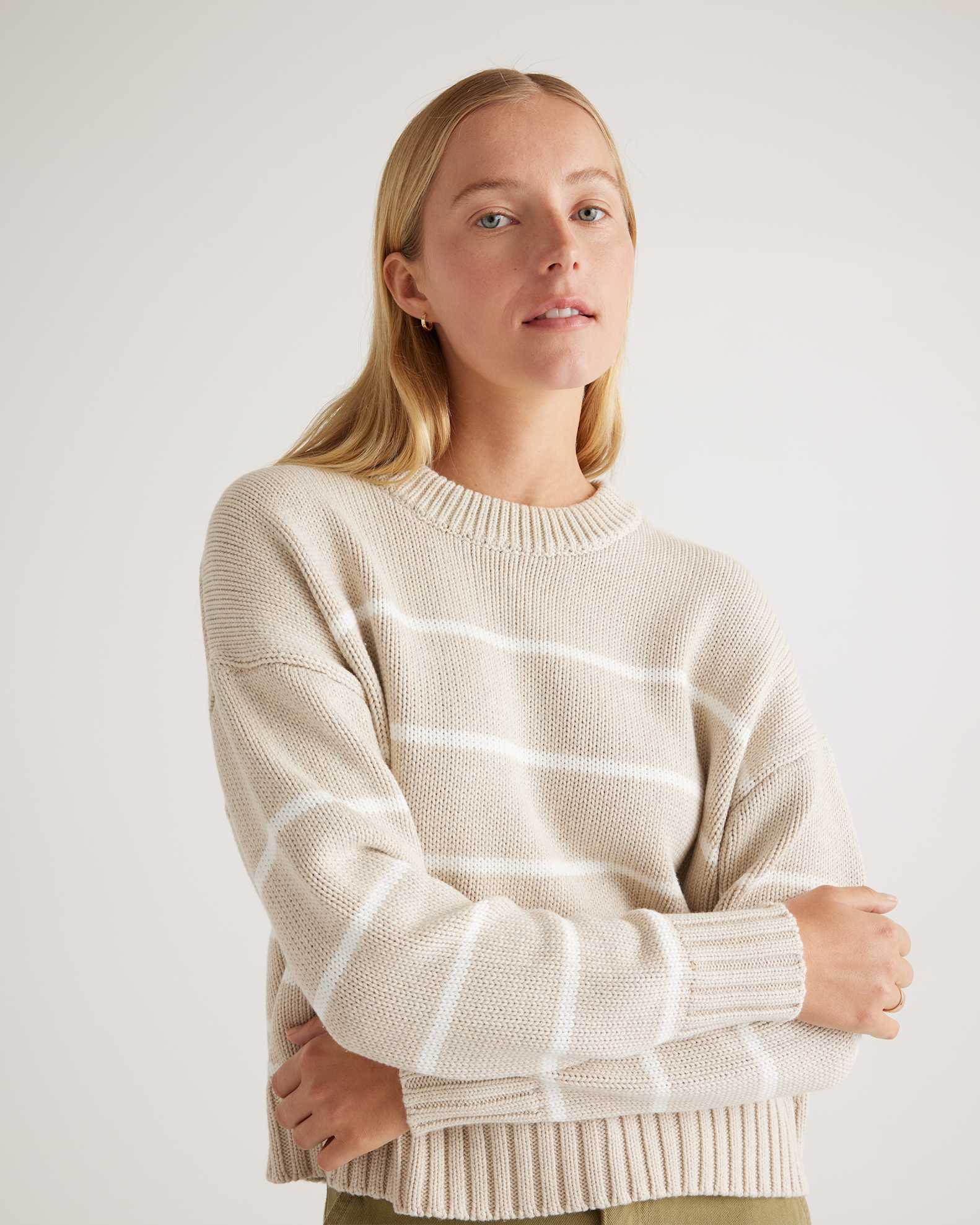 100% Organic Cotton Striped Crew Sweater
