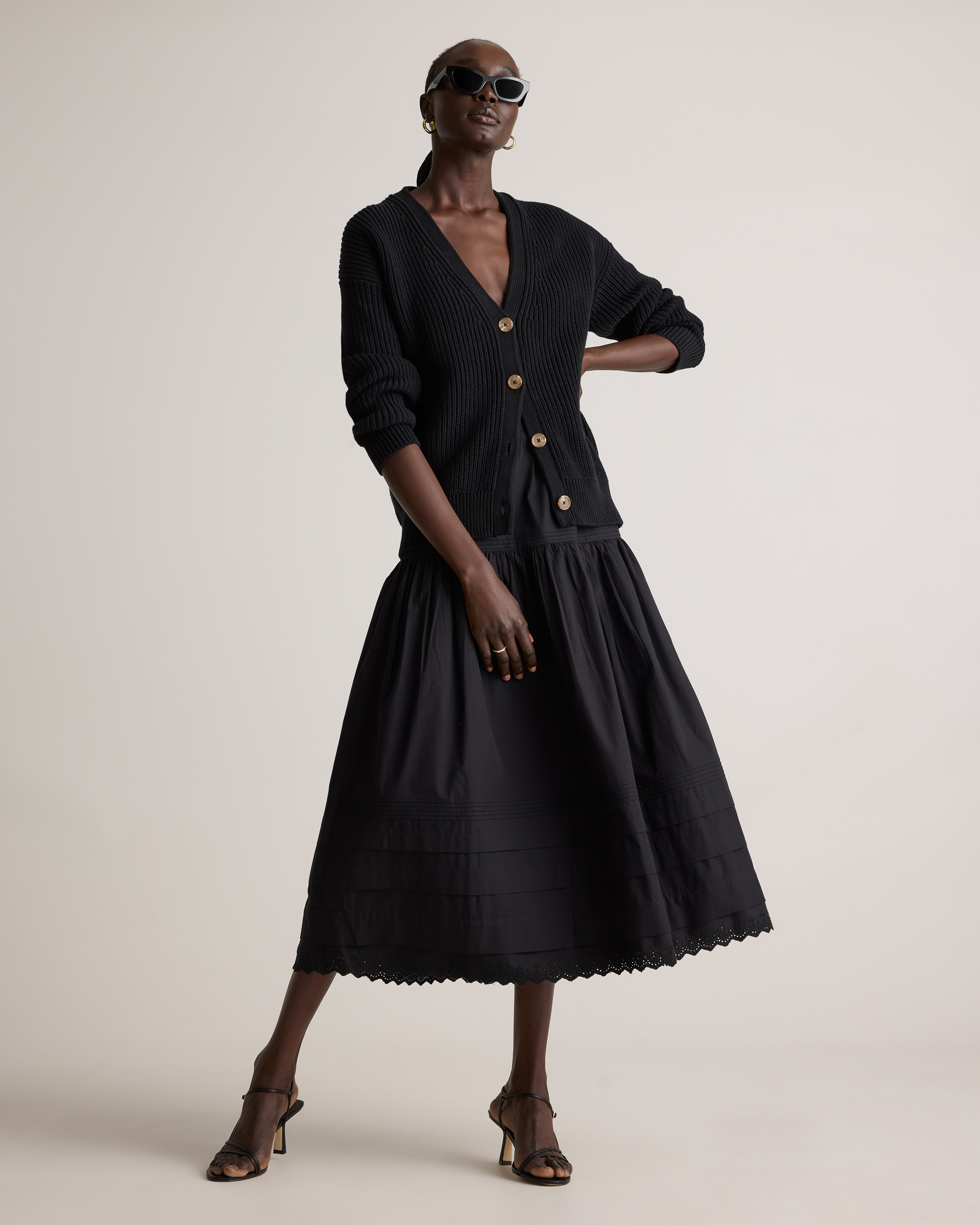 100% Organic Cotton Poplin Pintuck Maxi Skirt in Black
