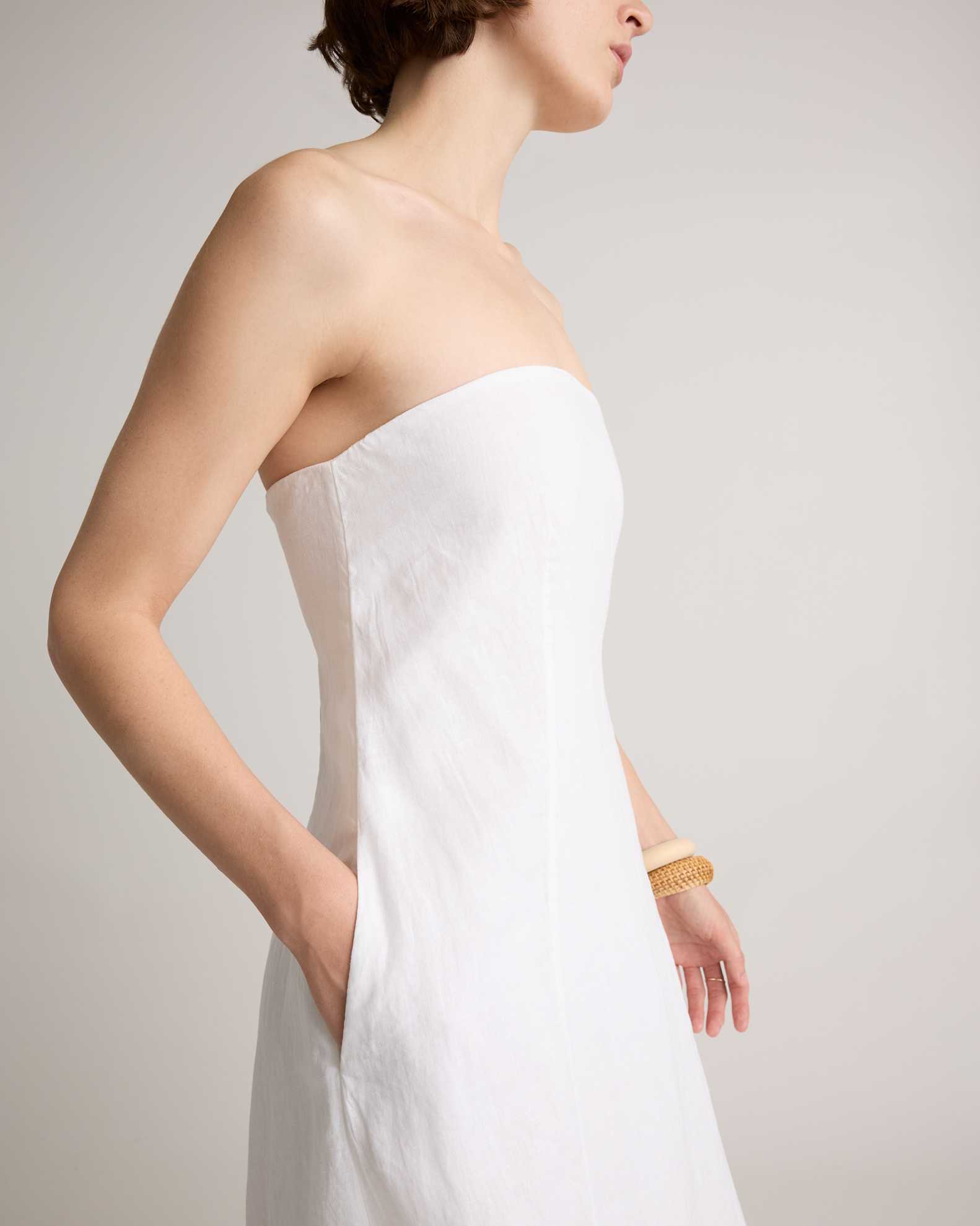 Women's 100% European Linen Strapless Maxi Dress in White, Size Small by Quince Women's 100% European Linen Strapless Maxi Dress in White, Size Small by Quince
