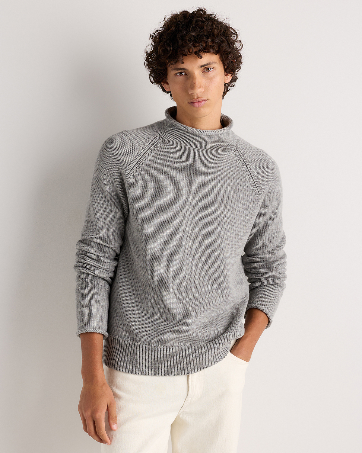 Heather Grey Men's 100% Organic Cotton Rollneck Sweater