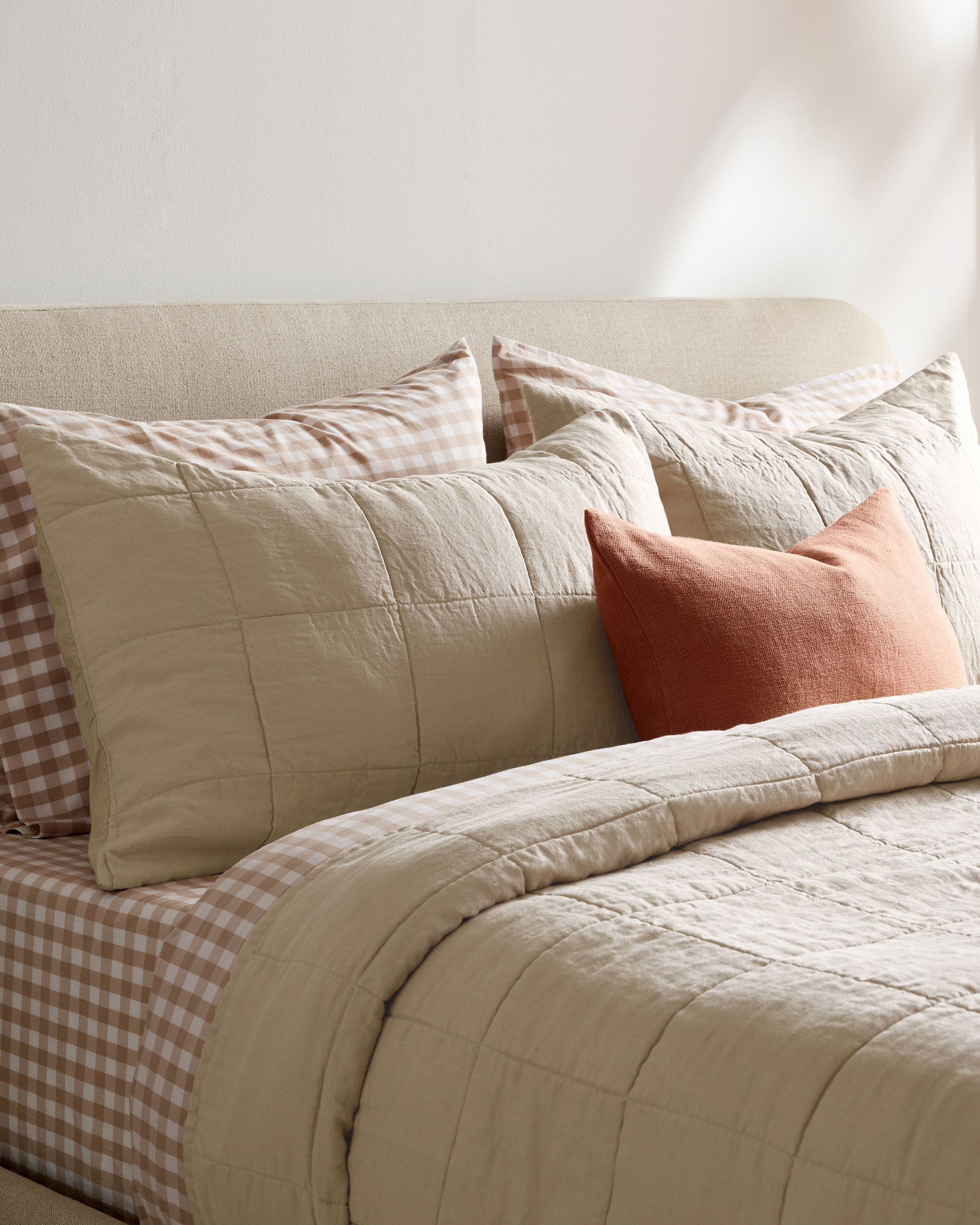 Toffee Lightweight European Linen Box Quilted Sham Set