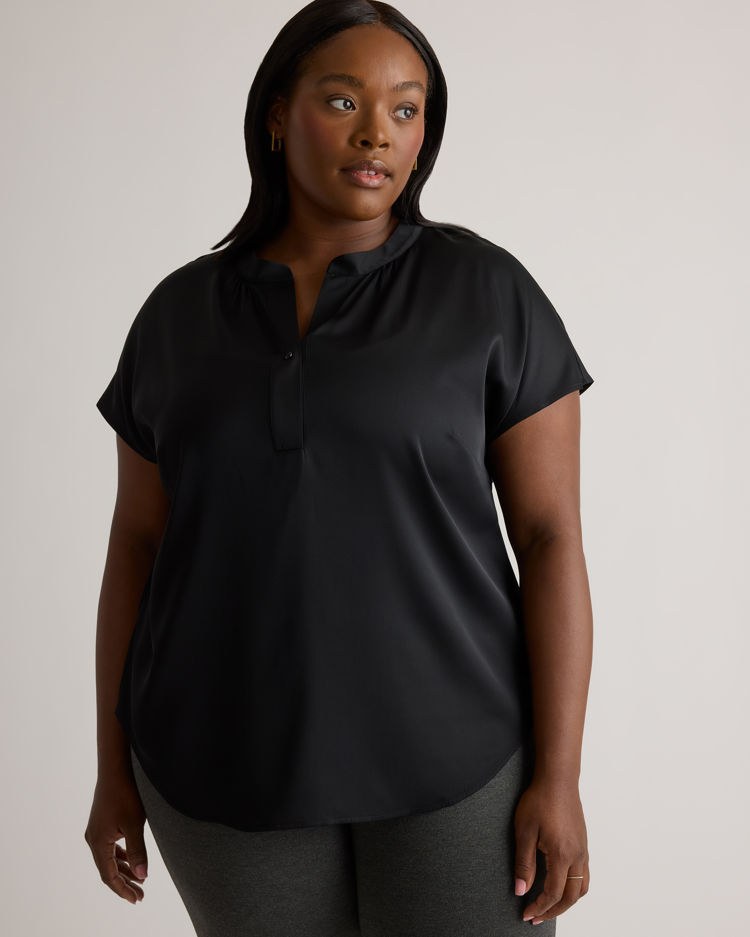 Washable Stretch Silk Dolman Sleeve Blouse - Plus Size