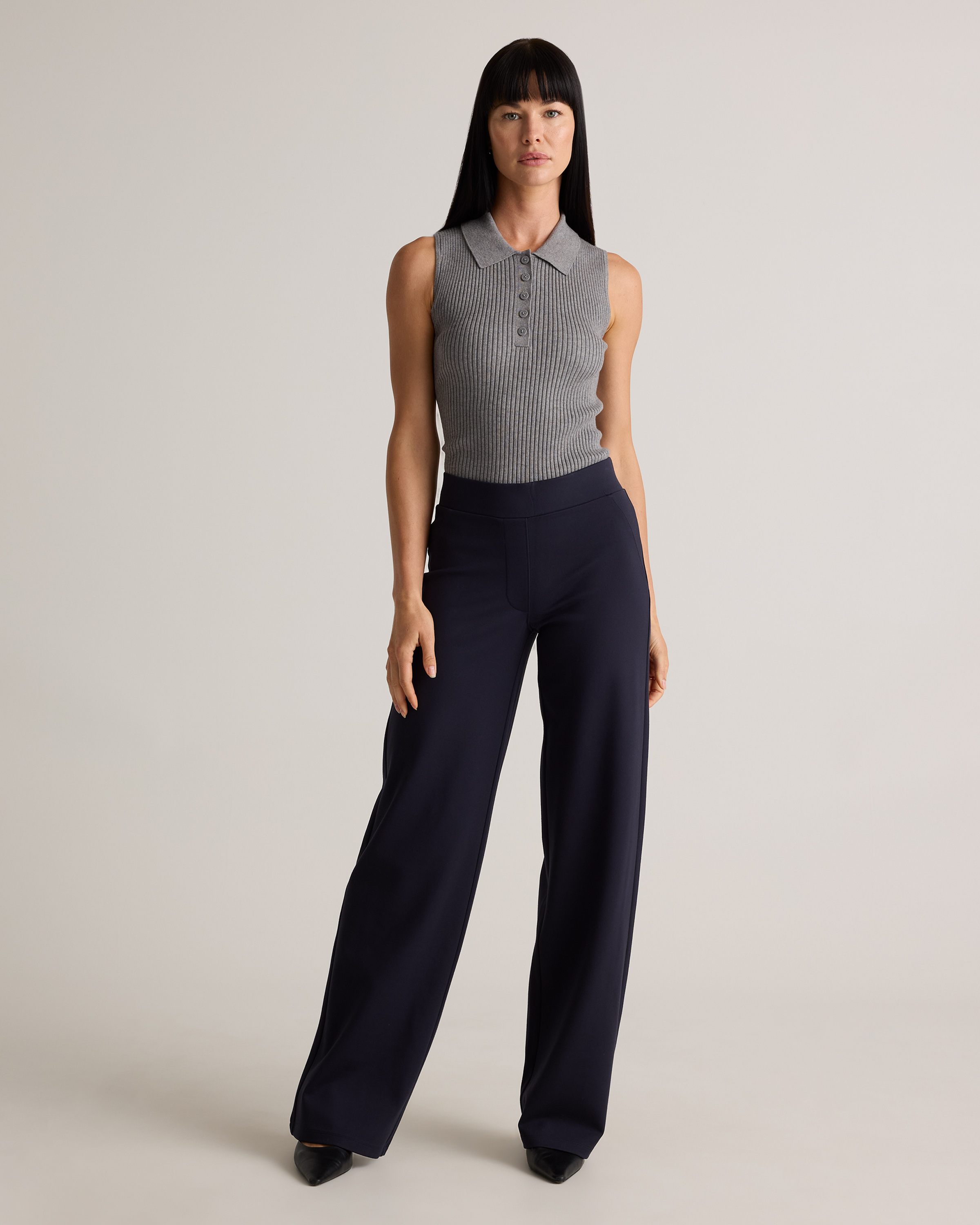 Ultra-Stretch Ponte Wide Leg Pants in Navy
