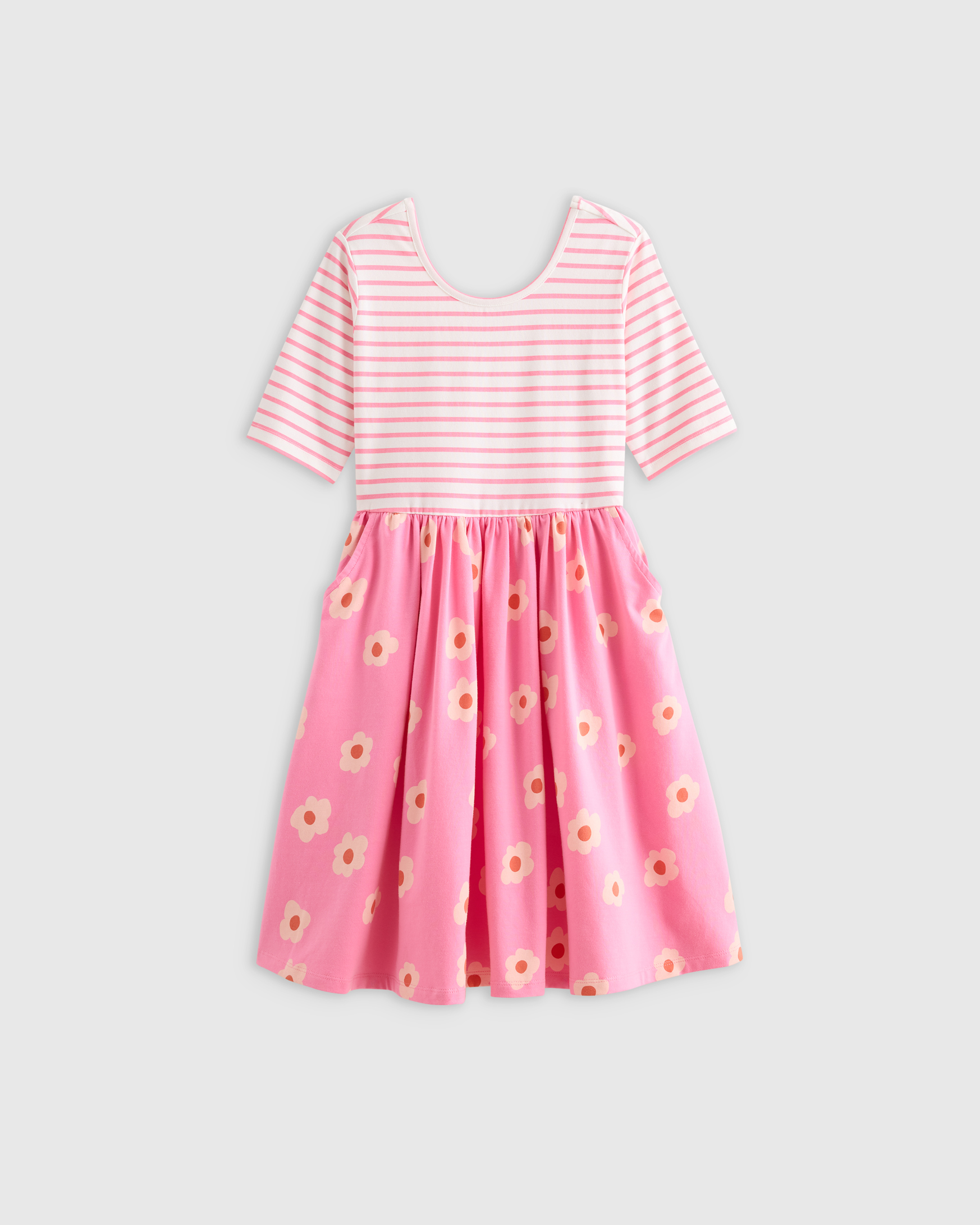 Pink Stripe Floral Organic Cotton Skater Dress 