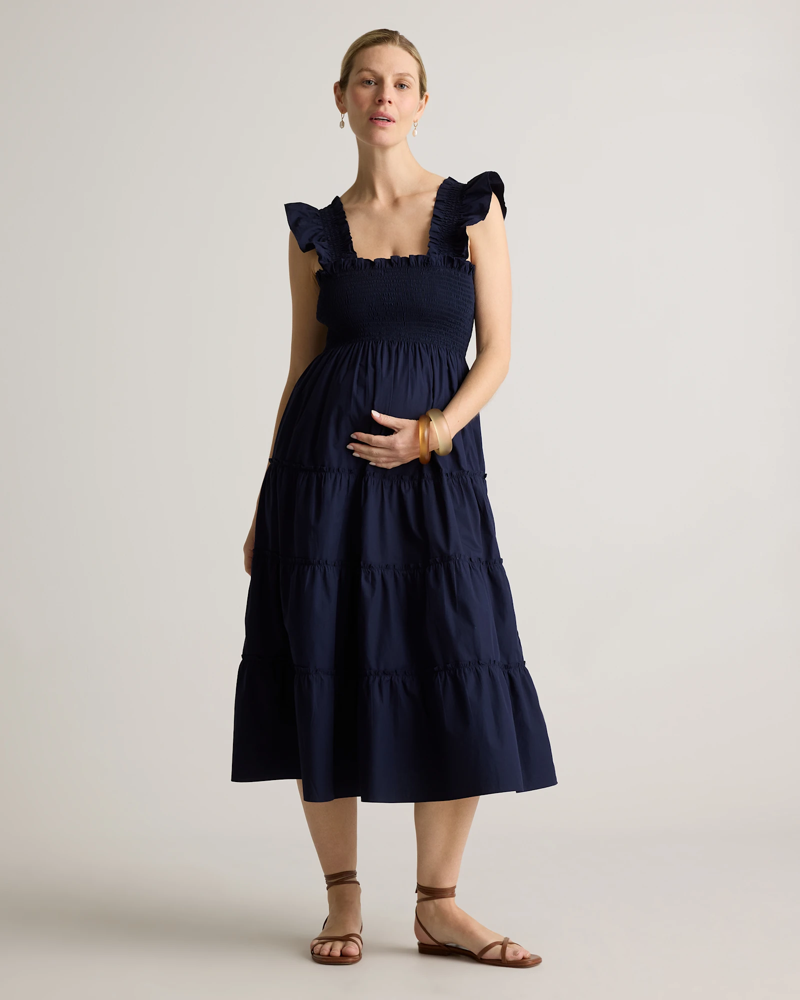 100% Organic Cotton Maternity Smocked Midi Dress