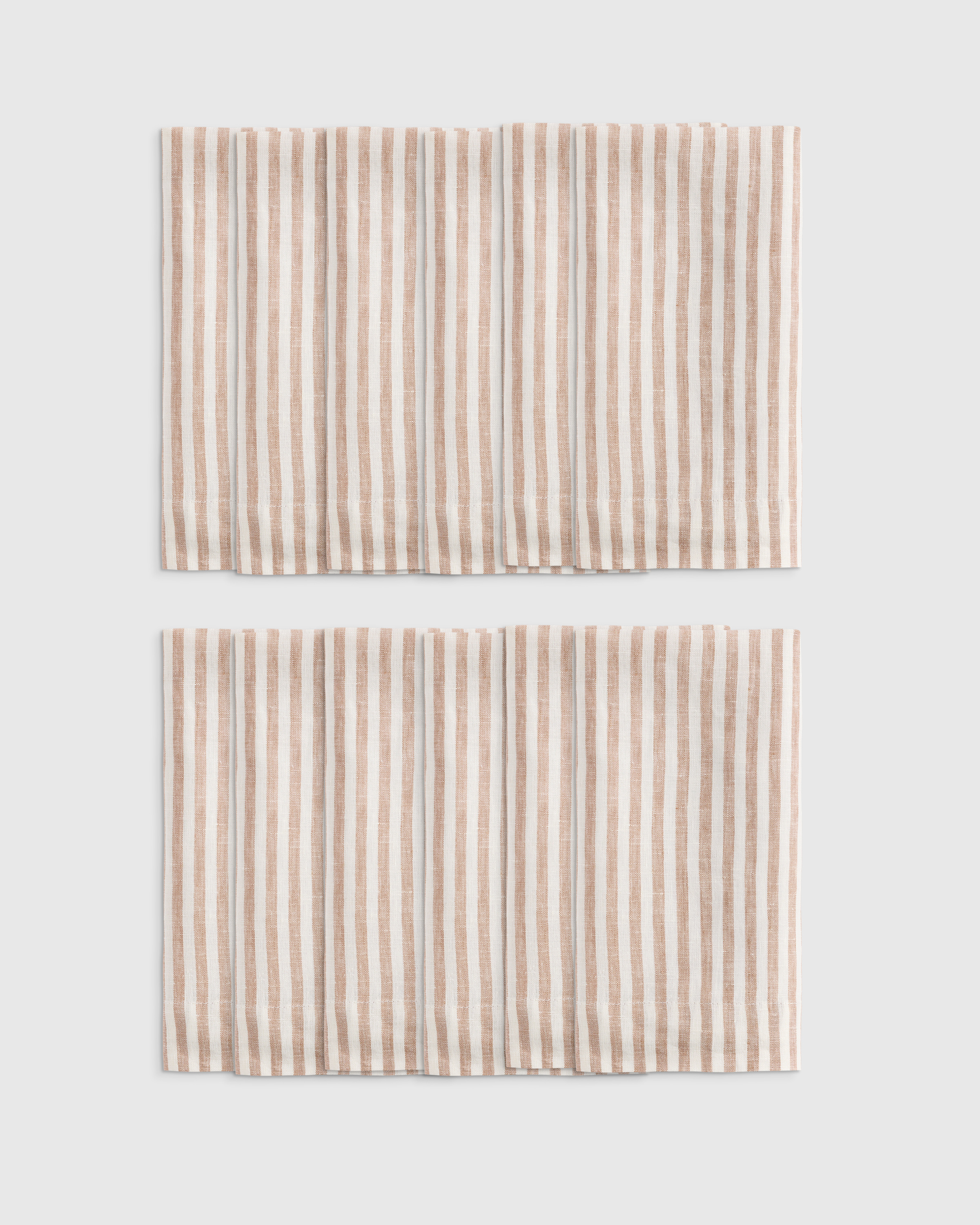 Latte/White Stripe European Linen Wide-Hem Stripe Napkins (Set of 12)