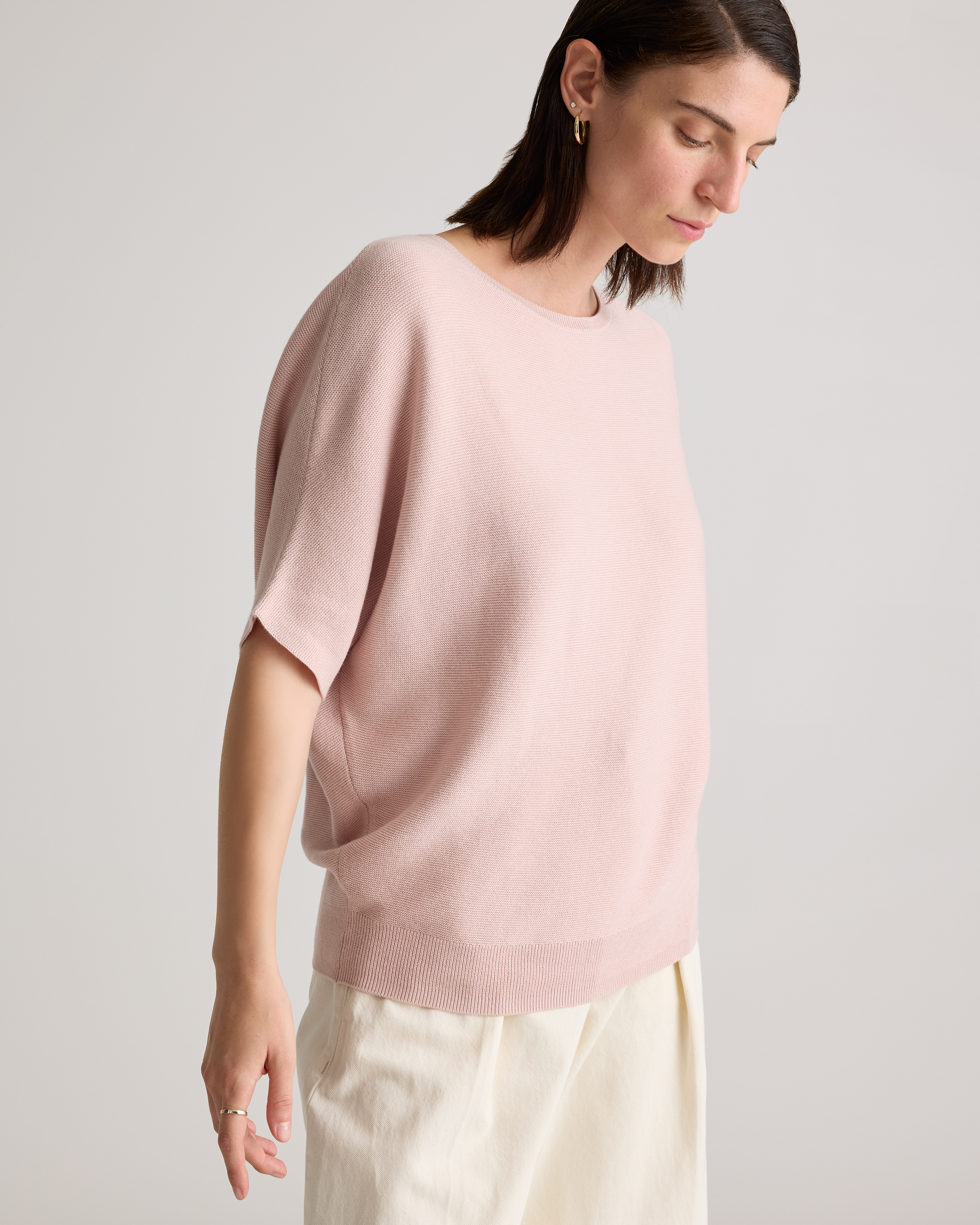 Lightweight Cotton Cashmere Link-Stitch Dolman Sweater