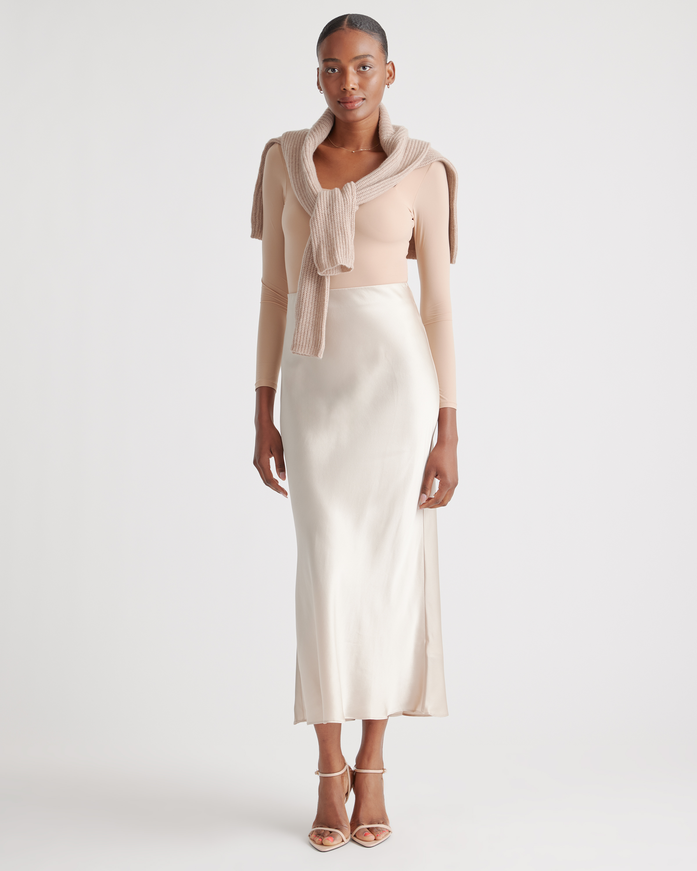 Long Silk Skirt Dress 100% Washable Silk Maxi Skirt In Champagne