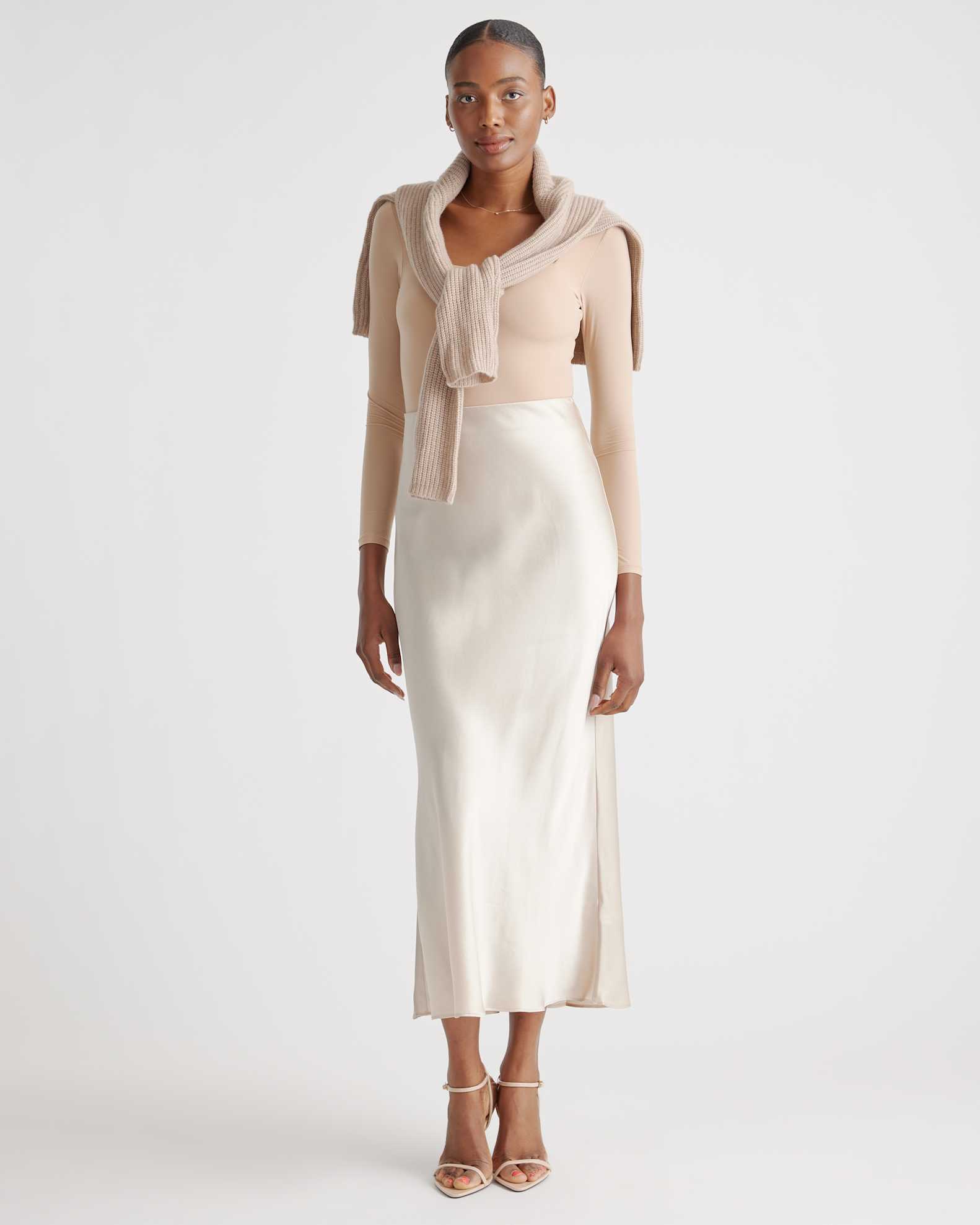 Long Silk Skirt Dress 100% Washable Silk Maxi Skirt In Champagne