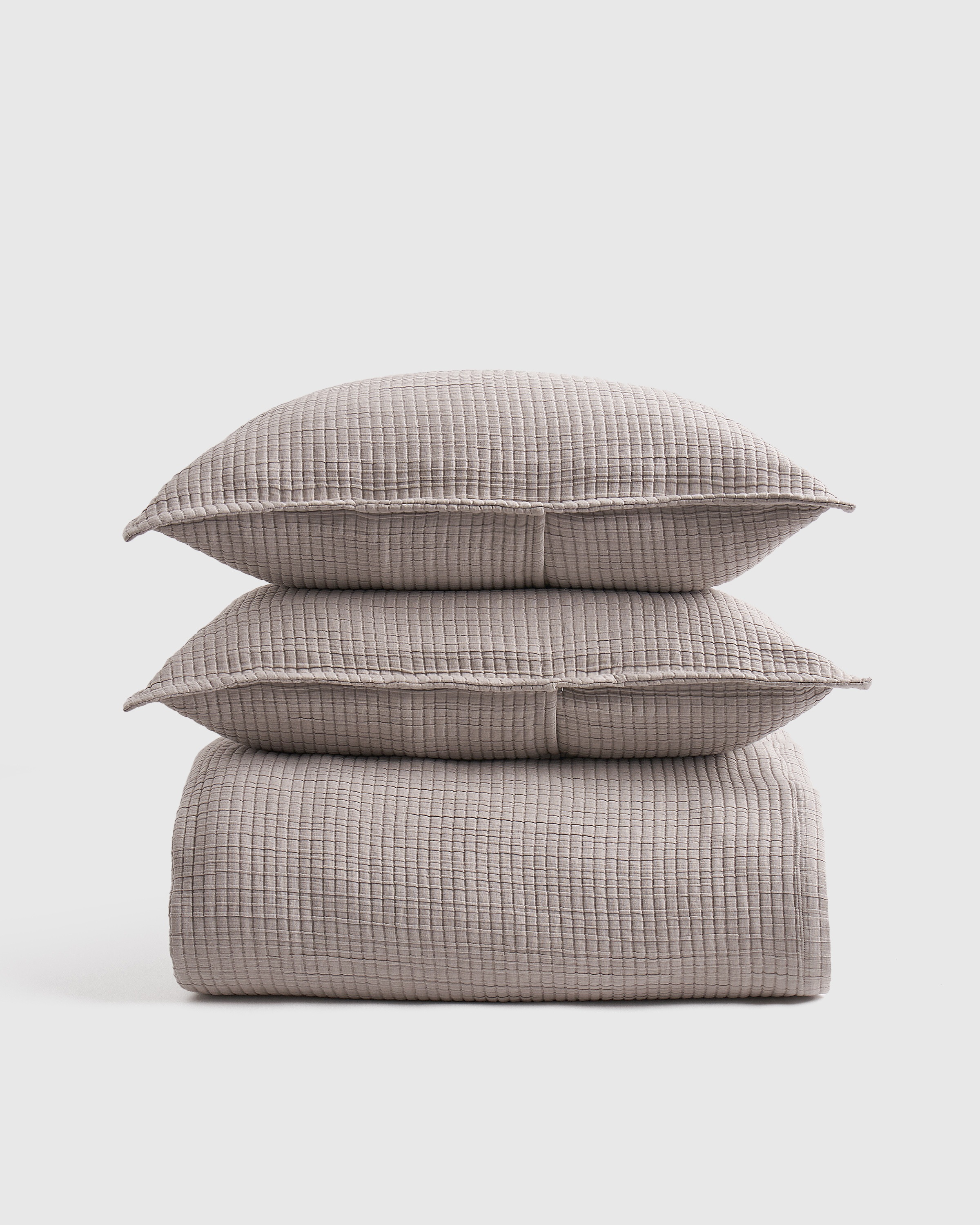 Light Grey Organic Ribbed Cotton Coverlet Set