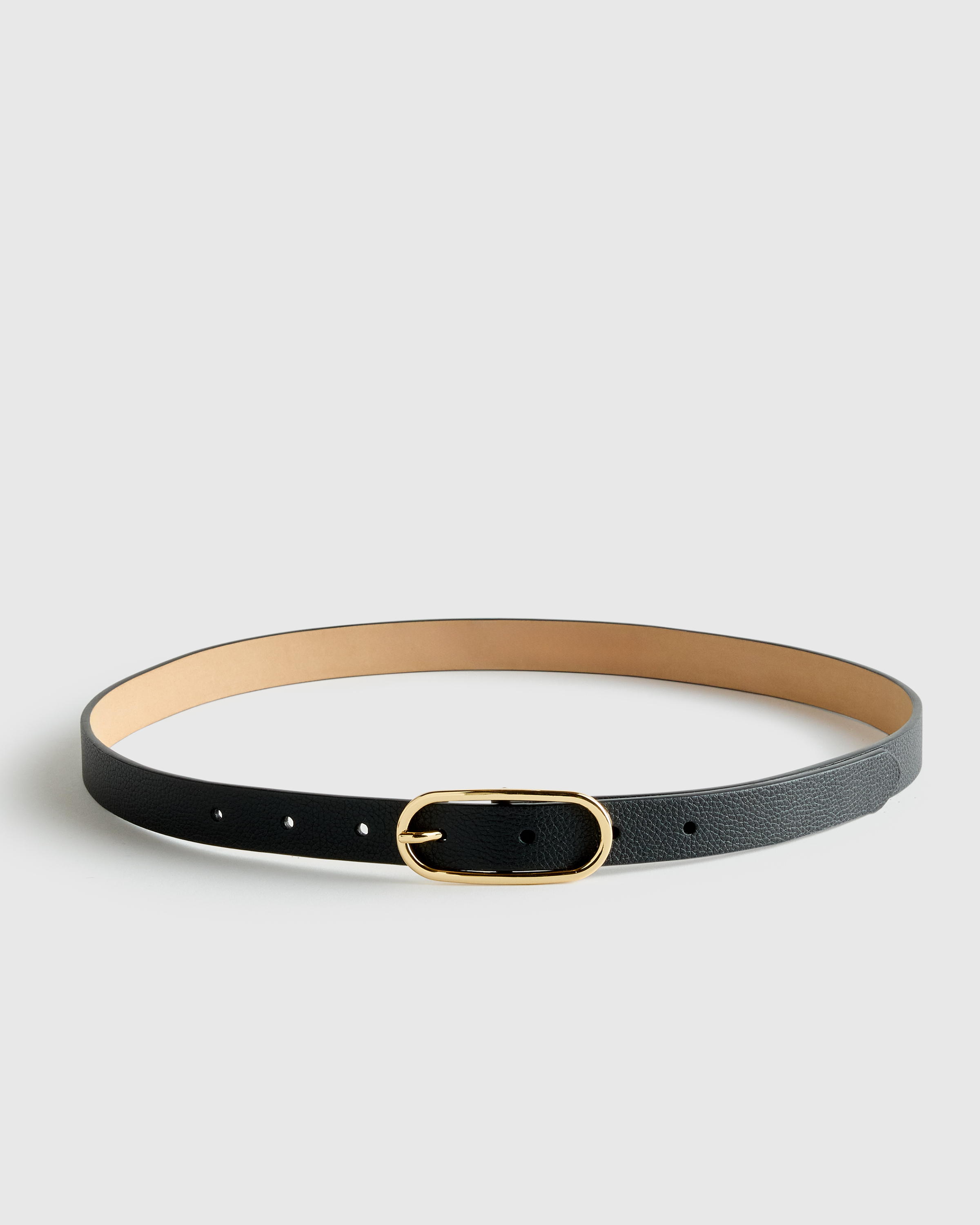 Black Cleo European Leather Oval Skinny Belt