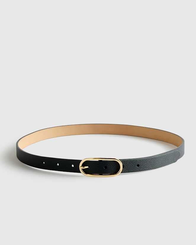 Black Cleo European Leather Oval Skinny Belt