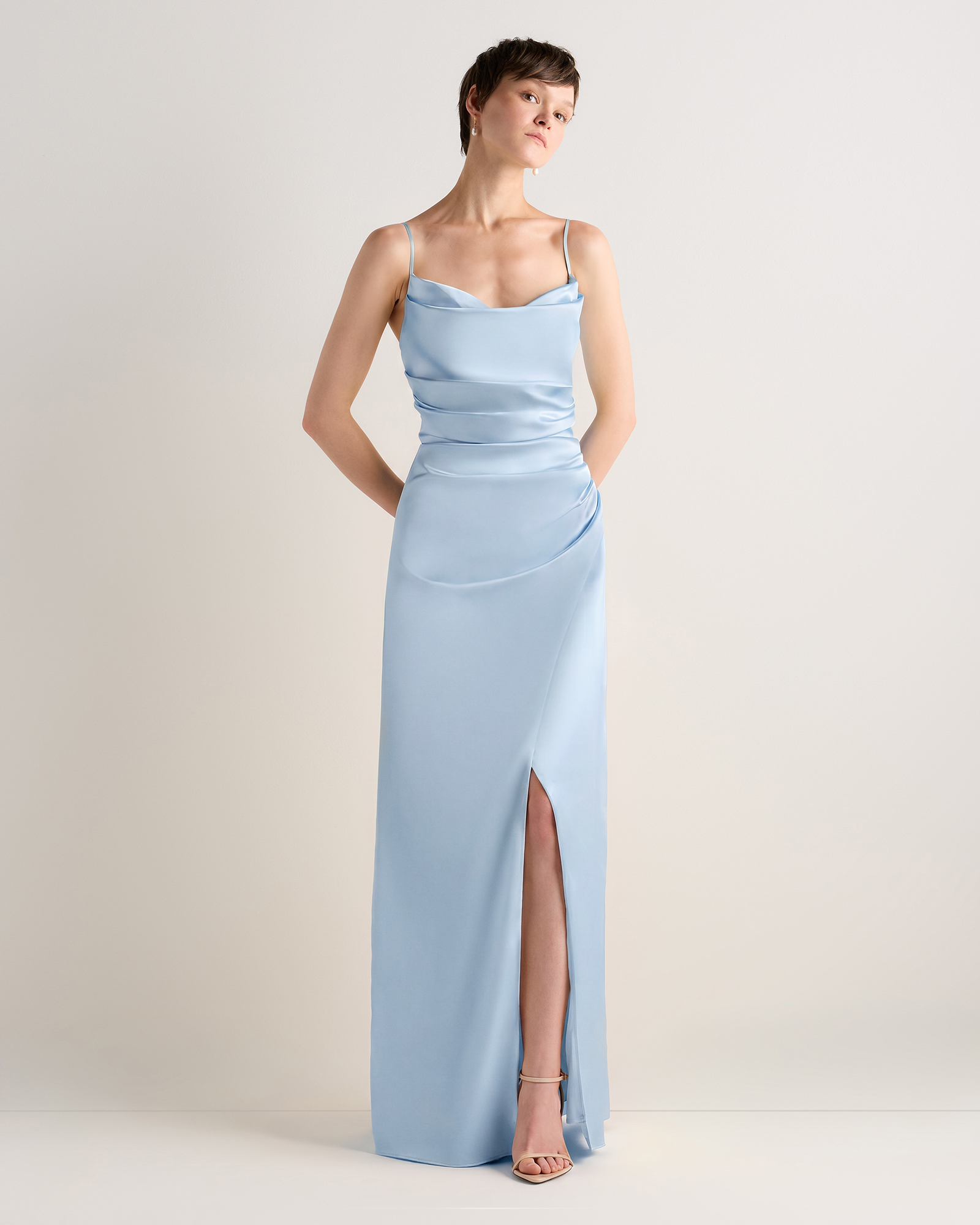 Mist Blue Juliette Stretch Satin Dress