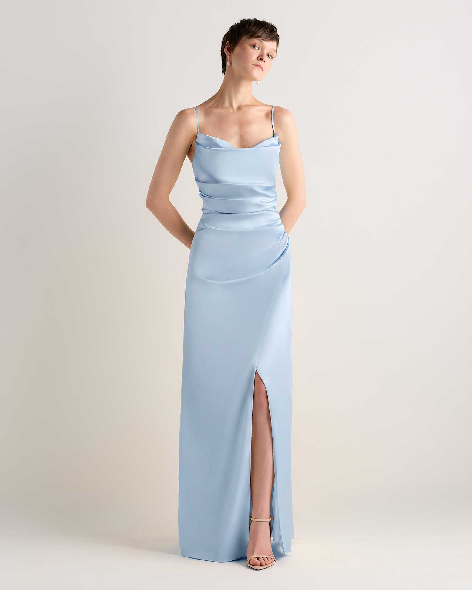 silver mist. blue dress Blue Mist Mini Dress w/ Lace Panel & Beaded Tie Straps
