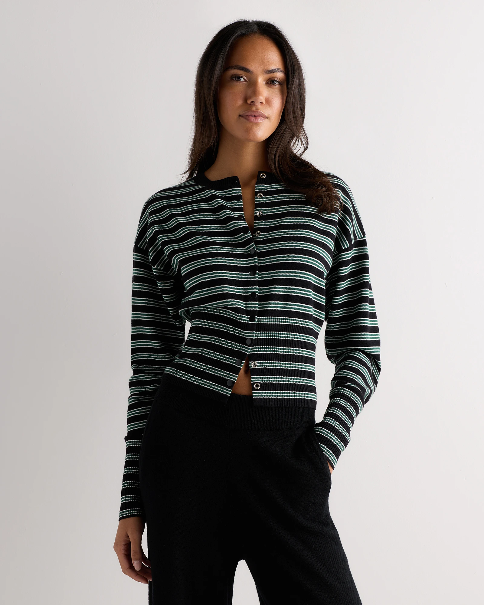 Cotton Cashmere Structured Waist Cardigan