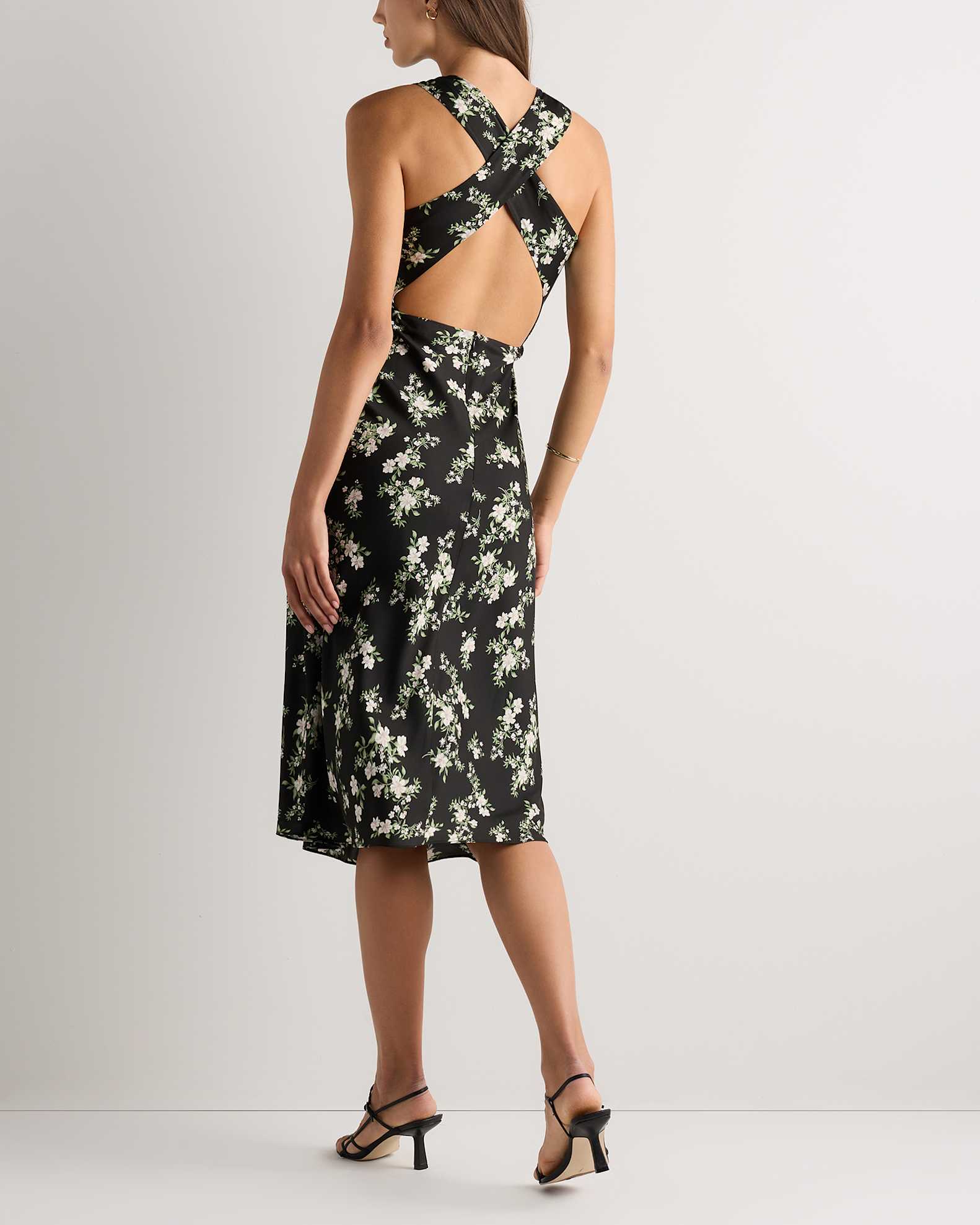Washable Stretch Silk High Neck Midi Dress in Black Vintage Pink Petite Floral Washable Stretch Silk High Neck Midi Dress in Black Vintage Pink Petite Floral