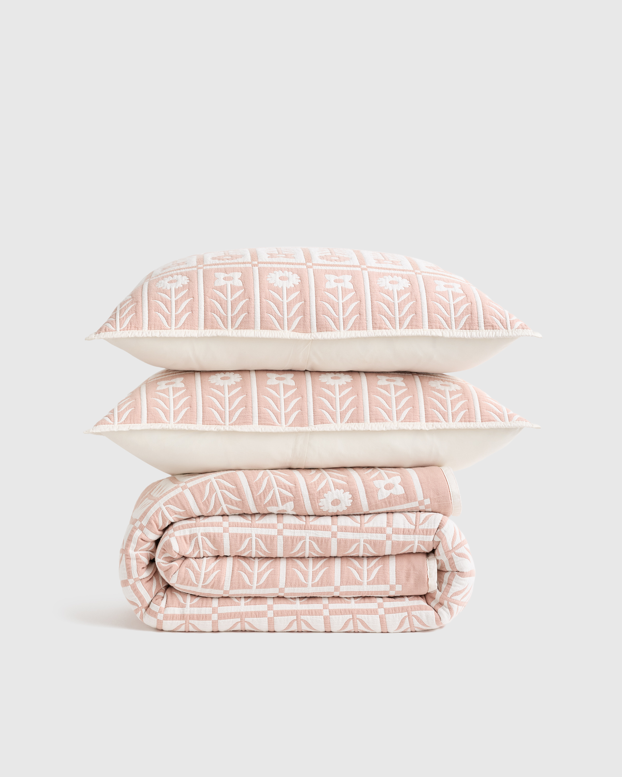 Rose Organic Cotton Jacquard Floral Coverlet Set