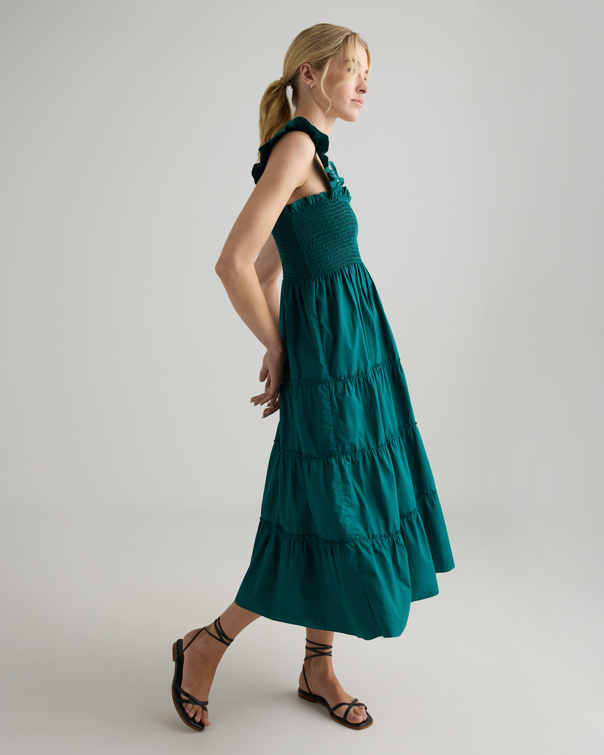 knee length dresses for ladies Hunter Green Smocked Waist Midi Dress – Sail to Sable main image 1