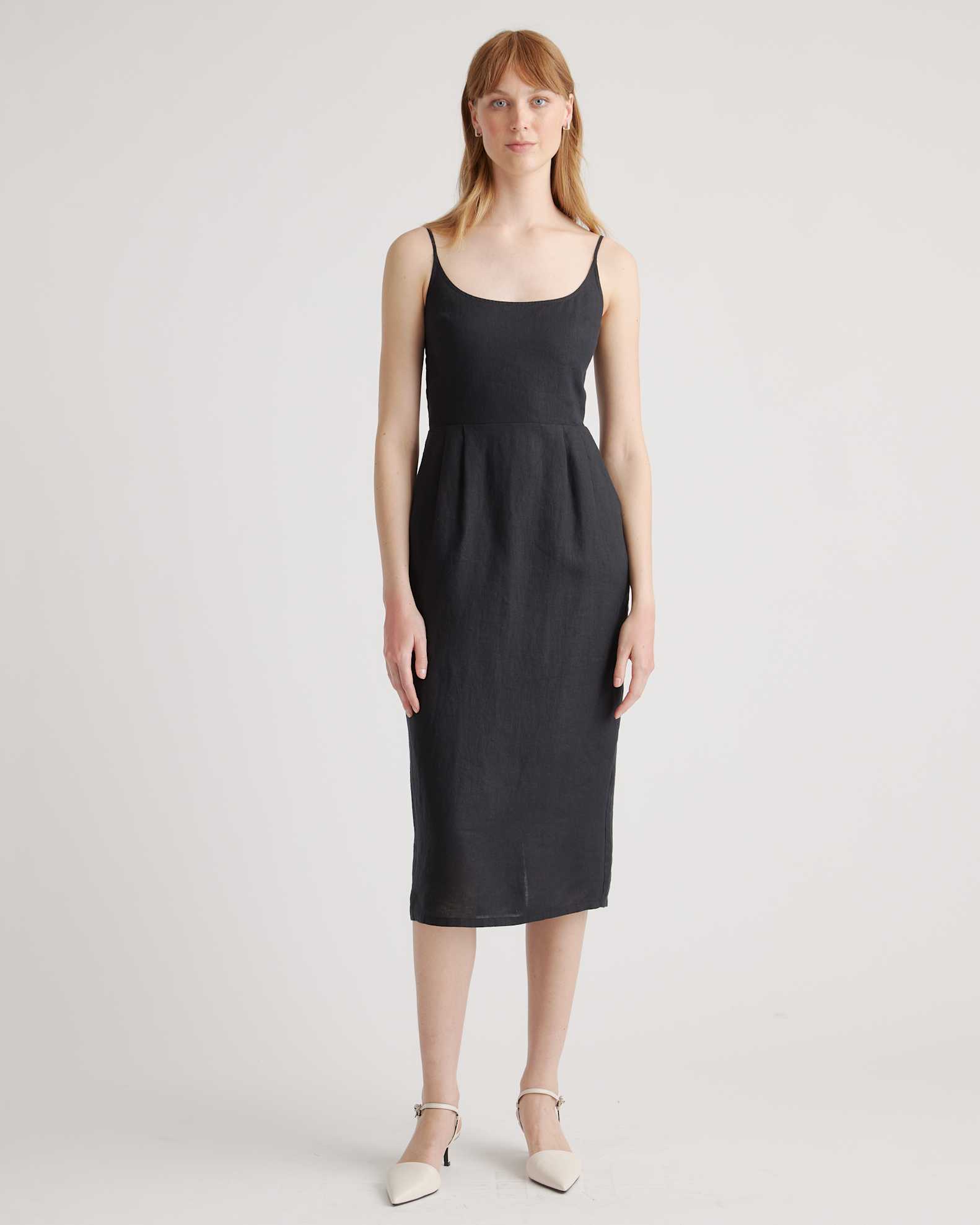 Quince Women's European Linen Scoop Neck Midi Dress, Size Large, Black - Breathable, Lightweight & Versatile Quince Women's European Linen Scoop Neck Midi Dress, Size Large, Black - Breathable, Lightweight & Versatile