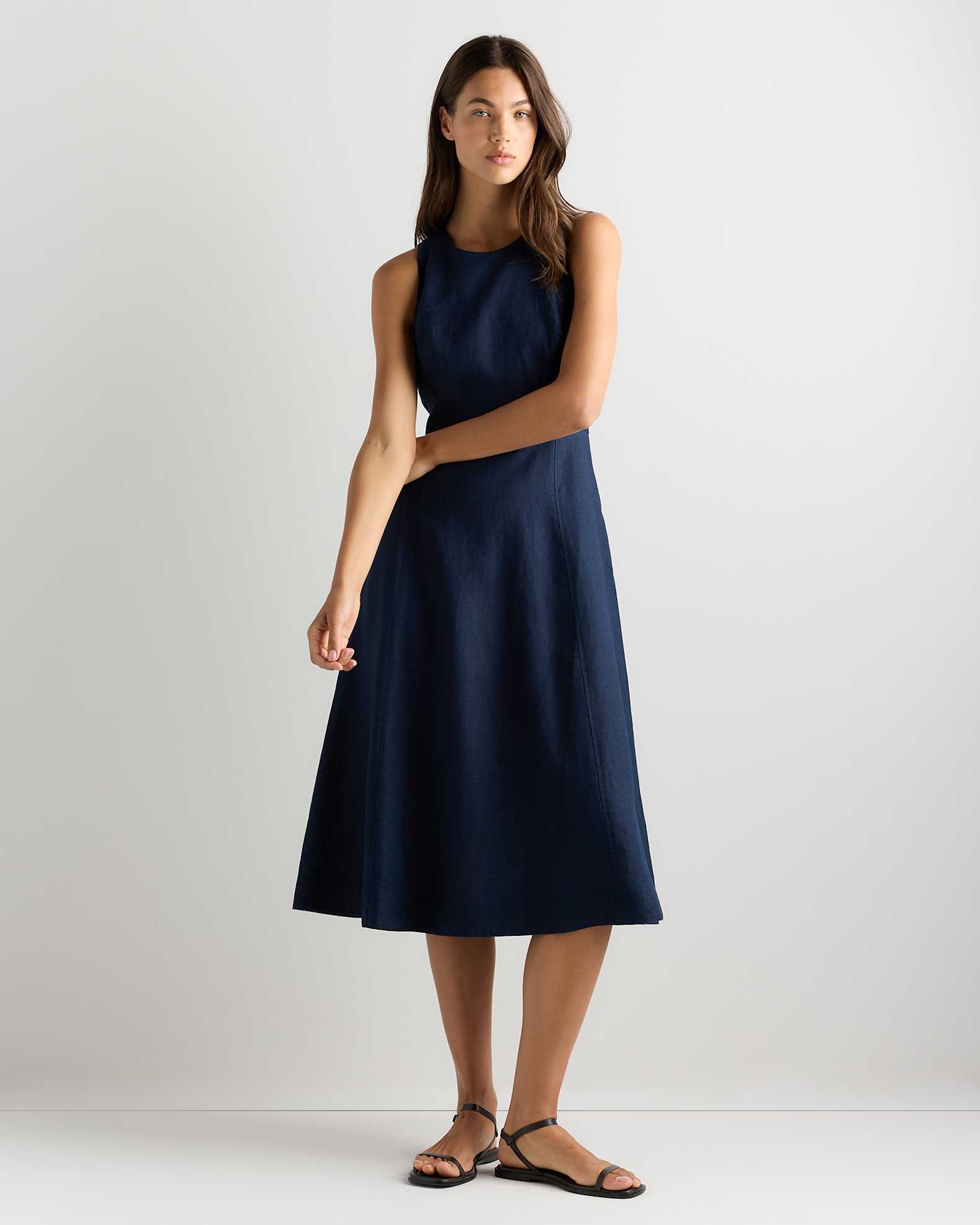 100% European Linen High Neck Dress in Deep Navy 100% European Linen High Neck Dress in Deep Navy