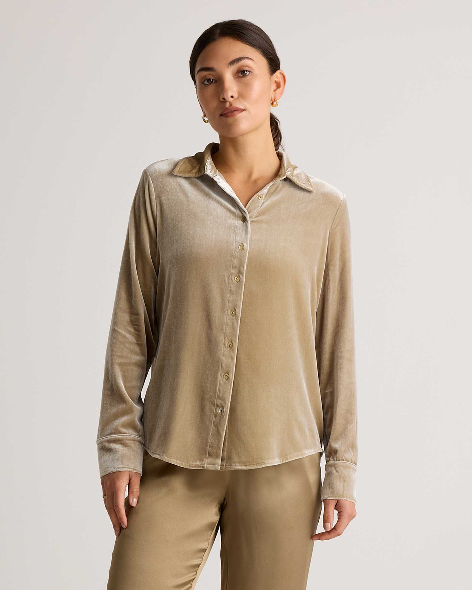 Stretch Silk Velvet Long Sleeve Shirt Stretch Silk Velvet Long Sleeve Shirt