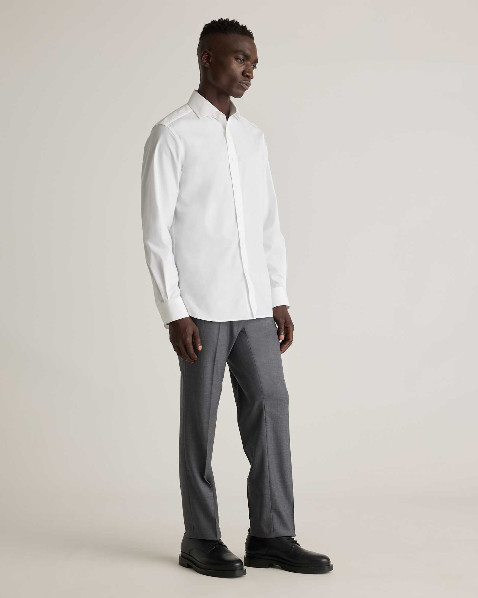 Organic Cotton Stretch Poplin Dress Shirt in White Organic Cotton Stretch Poplin Dress Shirt in White