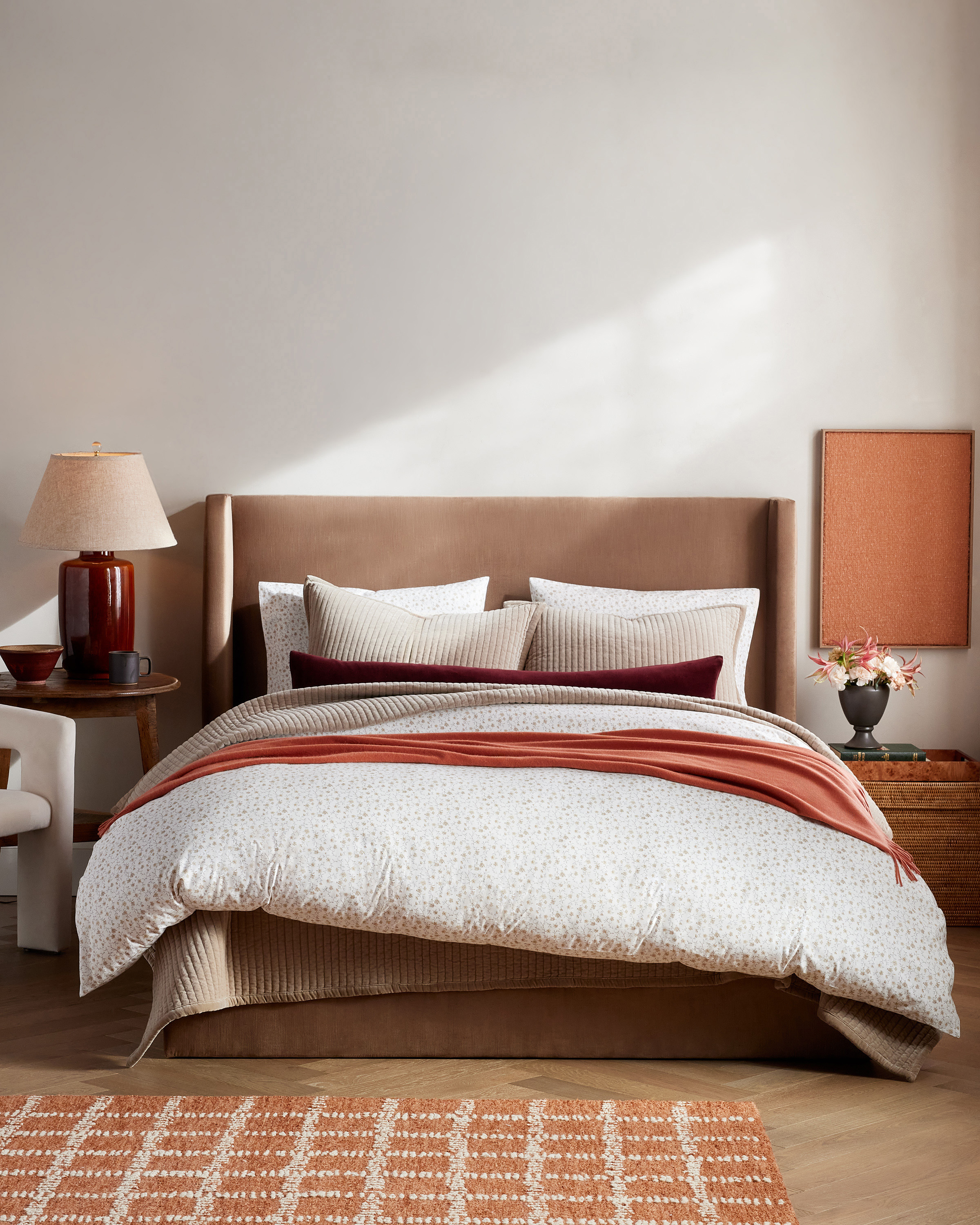 Toffee Florette Classic Organic Percale Floral Deluxe Bedding Bundle