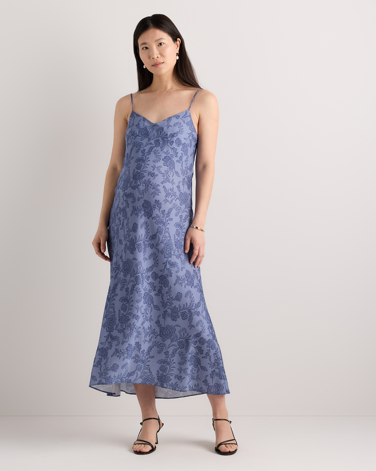 Moonstone Blue Heirloom Floral Washable Stretch Silk Maternity Slip Dress