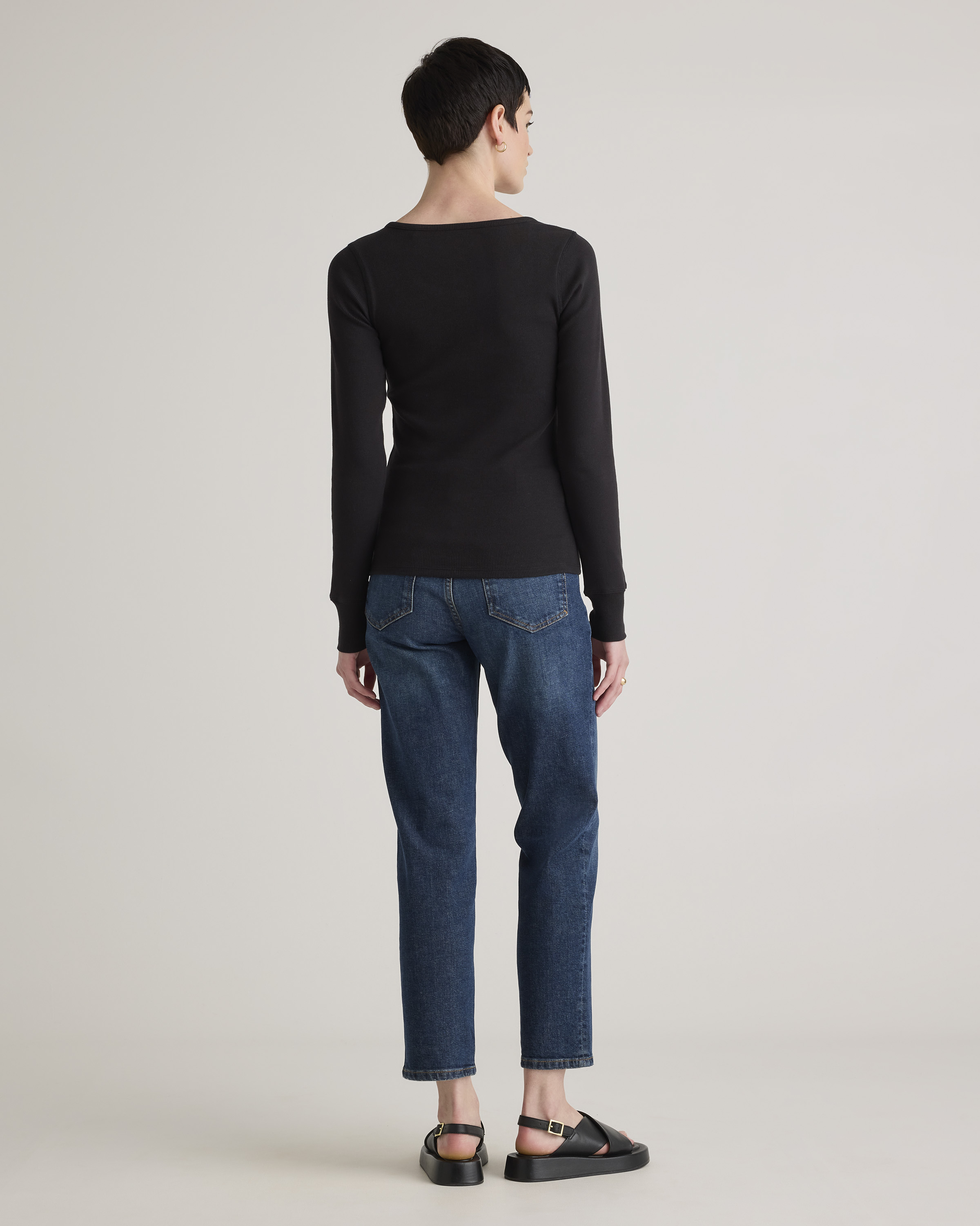 Organic Cotton Micro-Rib Henley Long Sleeve Tee