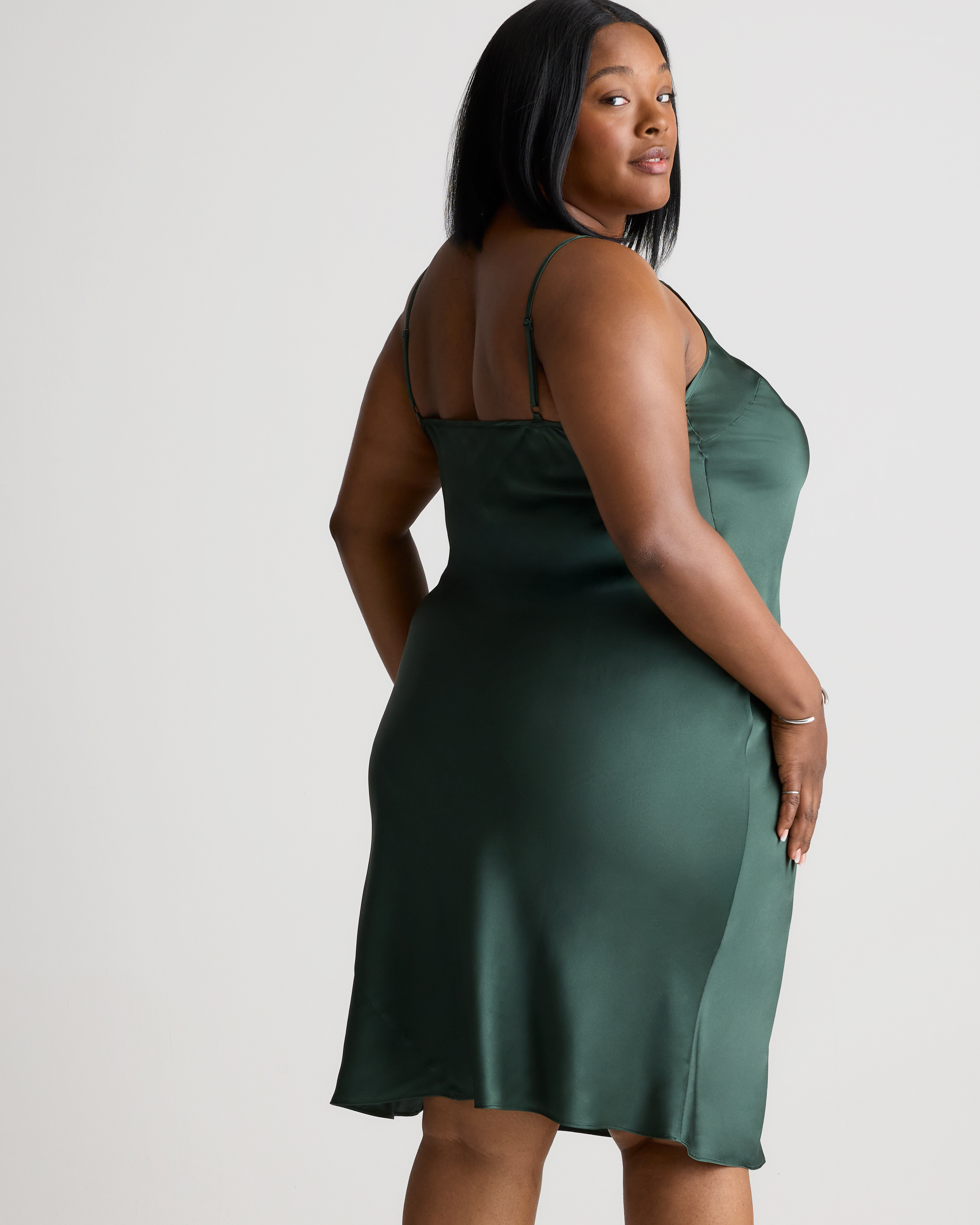 Women's Slip Dress in Forest Green, Size 1X, Silk by Quince