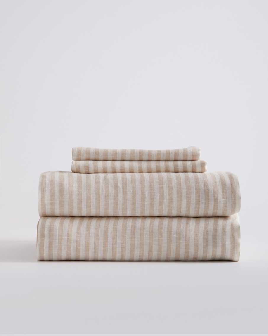 European Linen Stripe Duvet Cover Quince