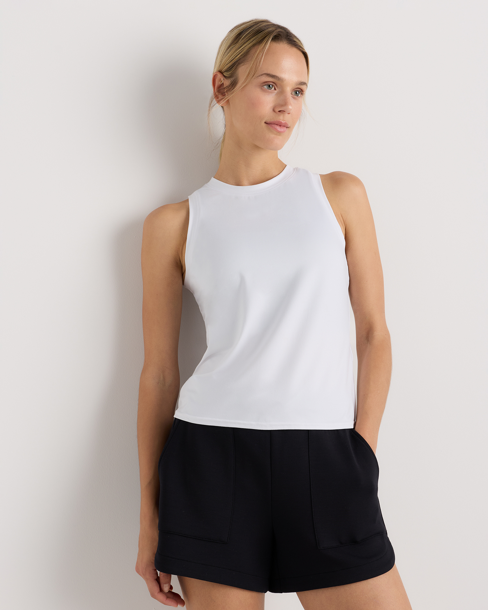 White Flowknit Breeze High-Neck Tank
