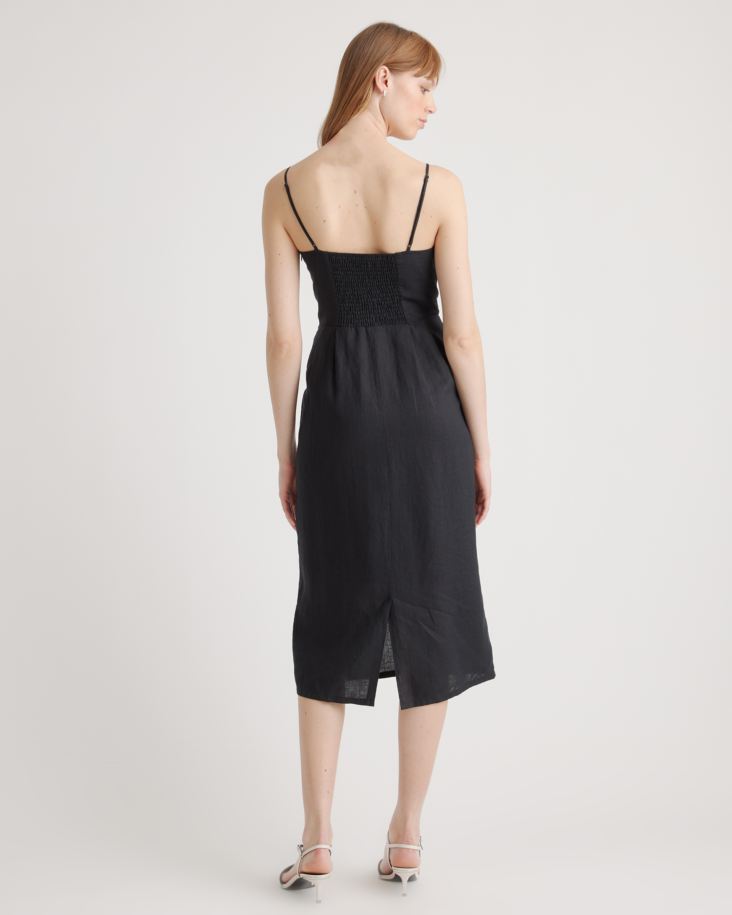 Quince Women's European Linen Scoop Neck Midi Dress, Size Large, Black - Breathable, Lightweight & Versatile