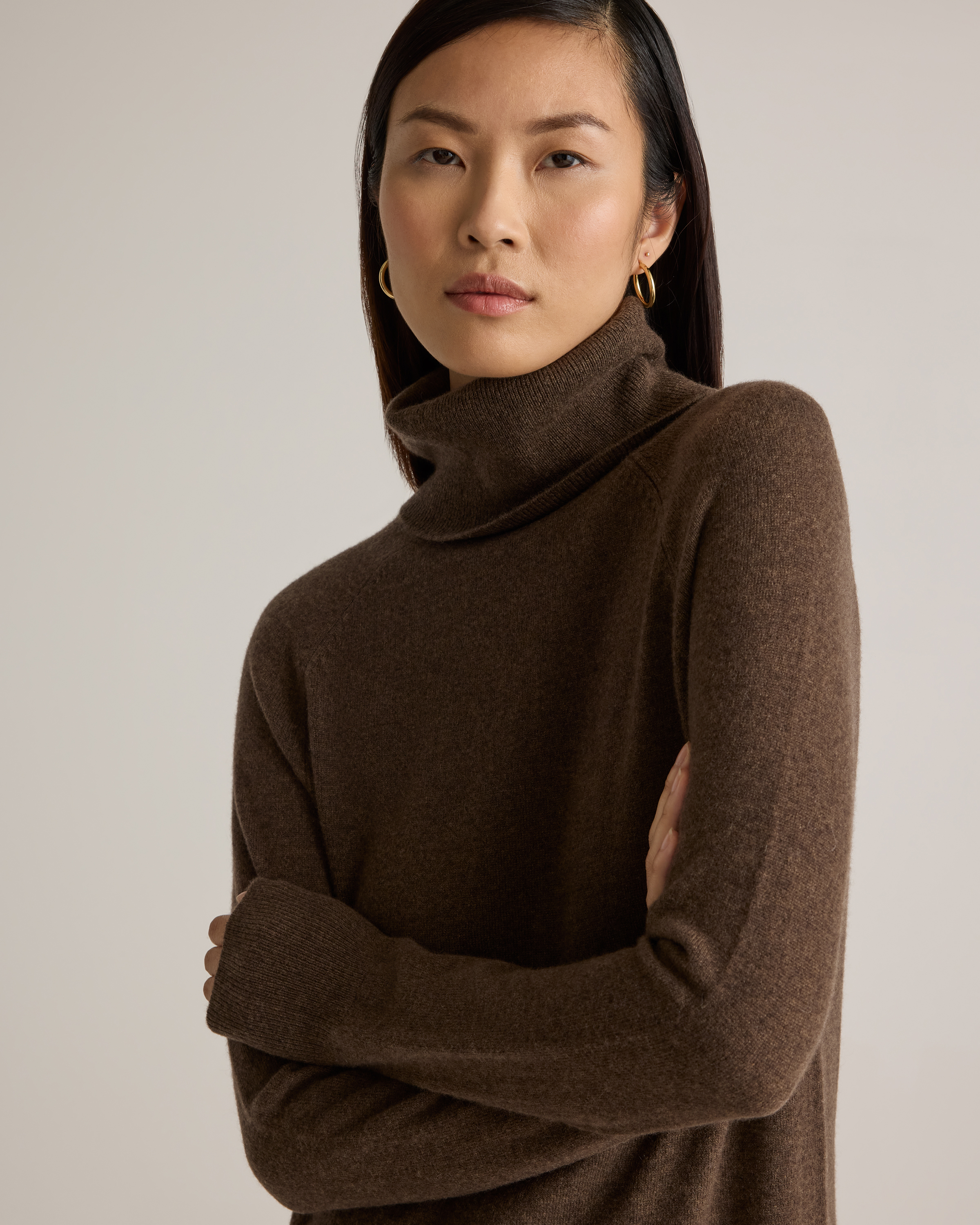 Quince Women's Lightweight Mongolian Cashmere Turtleneck Sweater Dress, Brown, Size Large, Slim Fit, Ethically Sourced