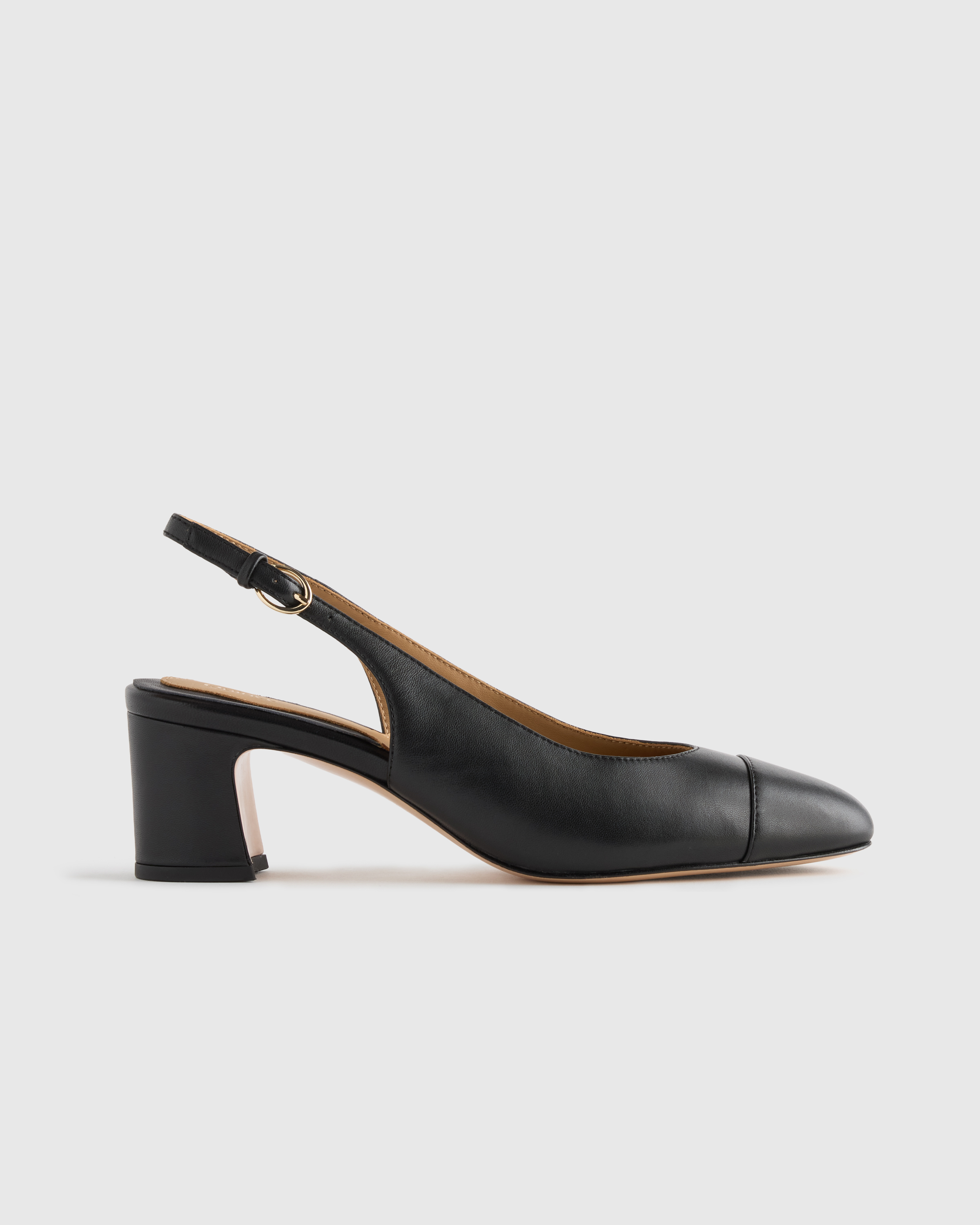 Black Italian Leather 65mm Cap Toe Slingback