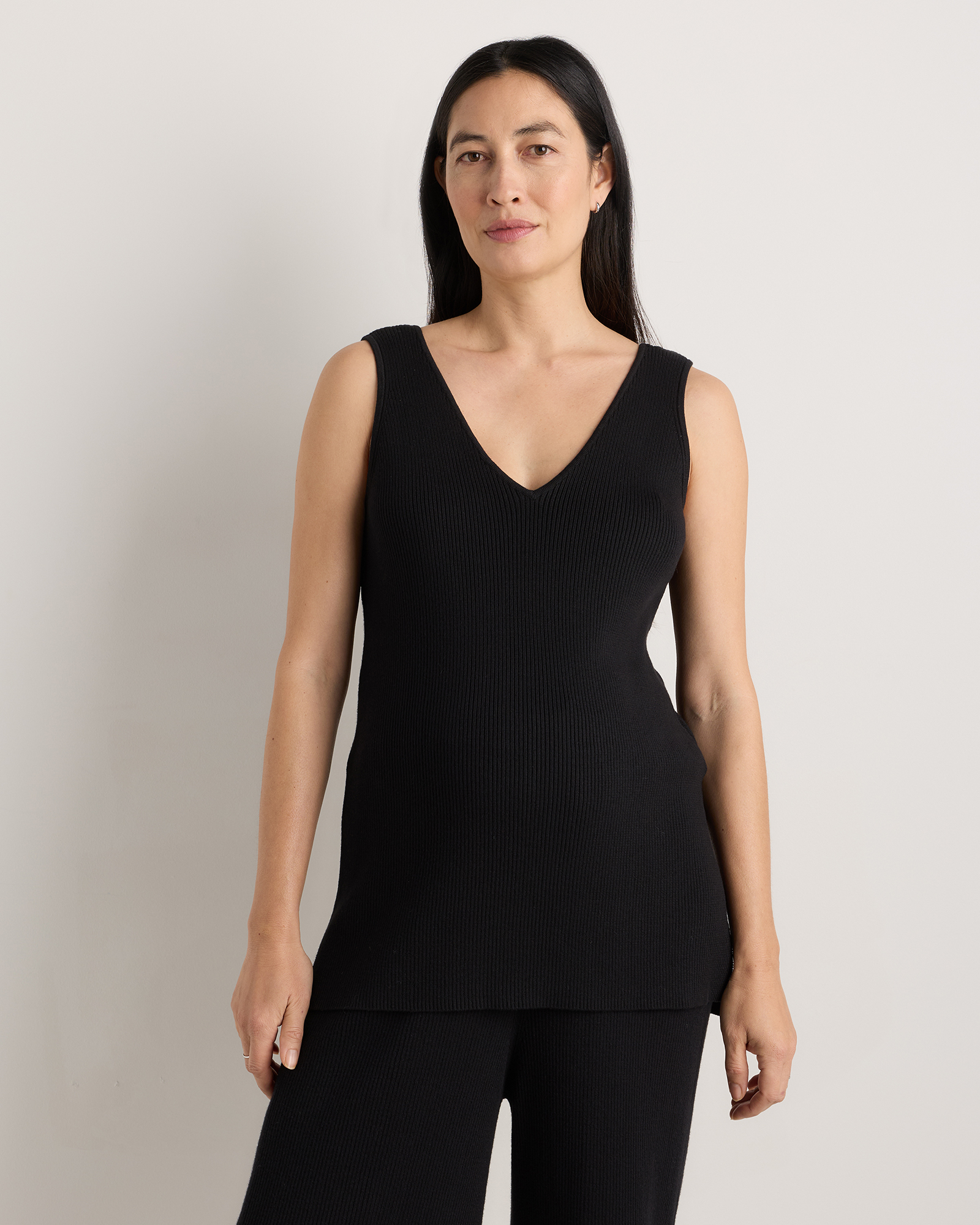 Black Cotton Cashmere Maternity and Nursing V-Neck Tank