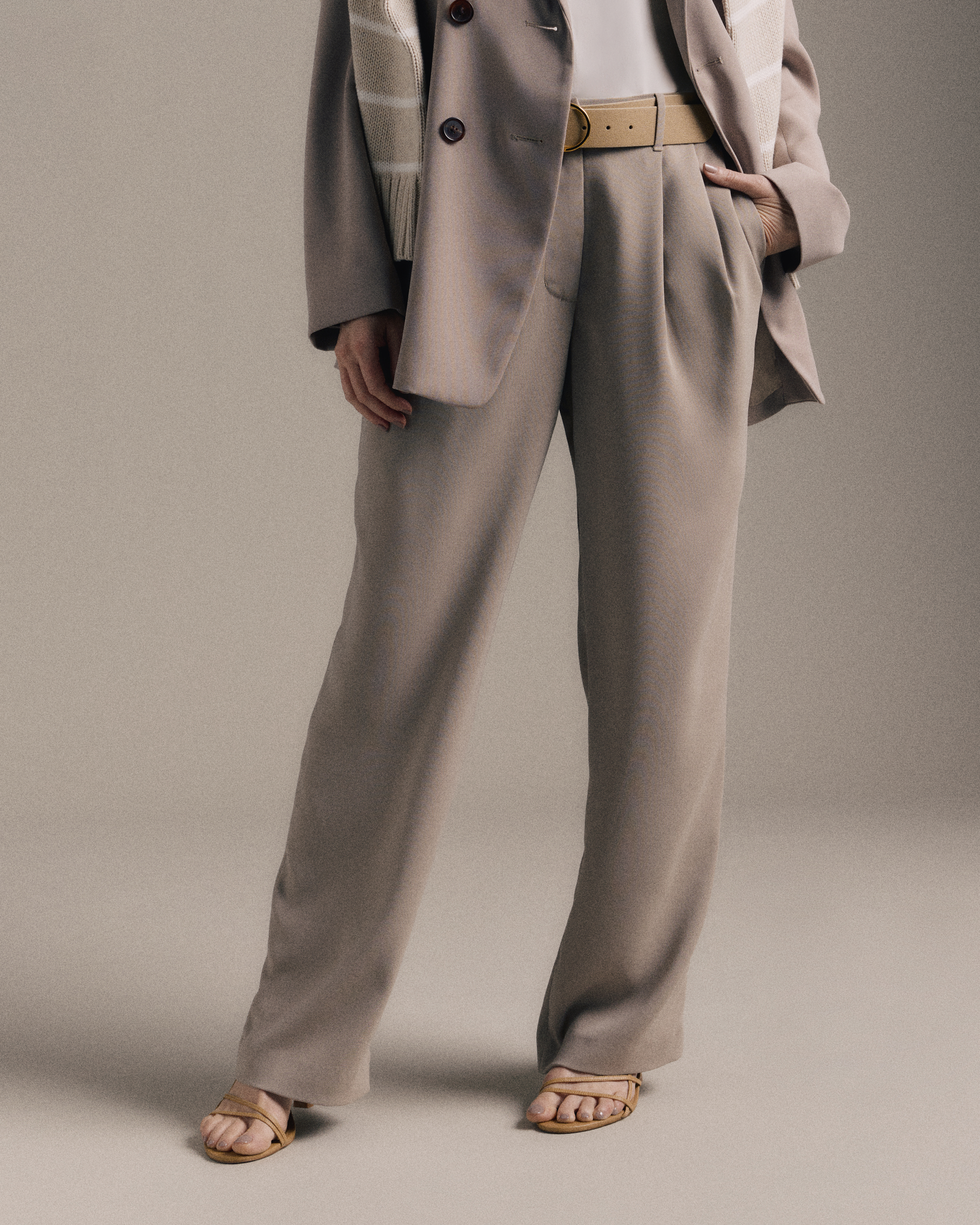 Morel Grey Stretch Crepe Pleated Wide Leg Pants