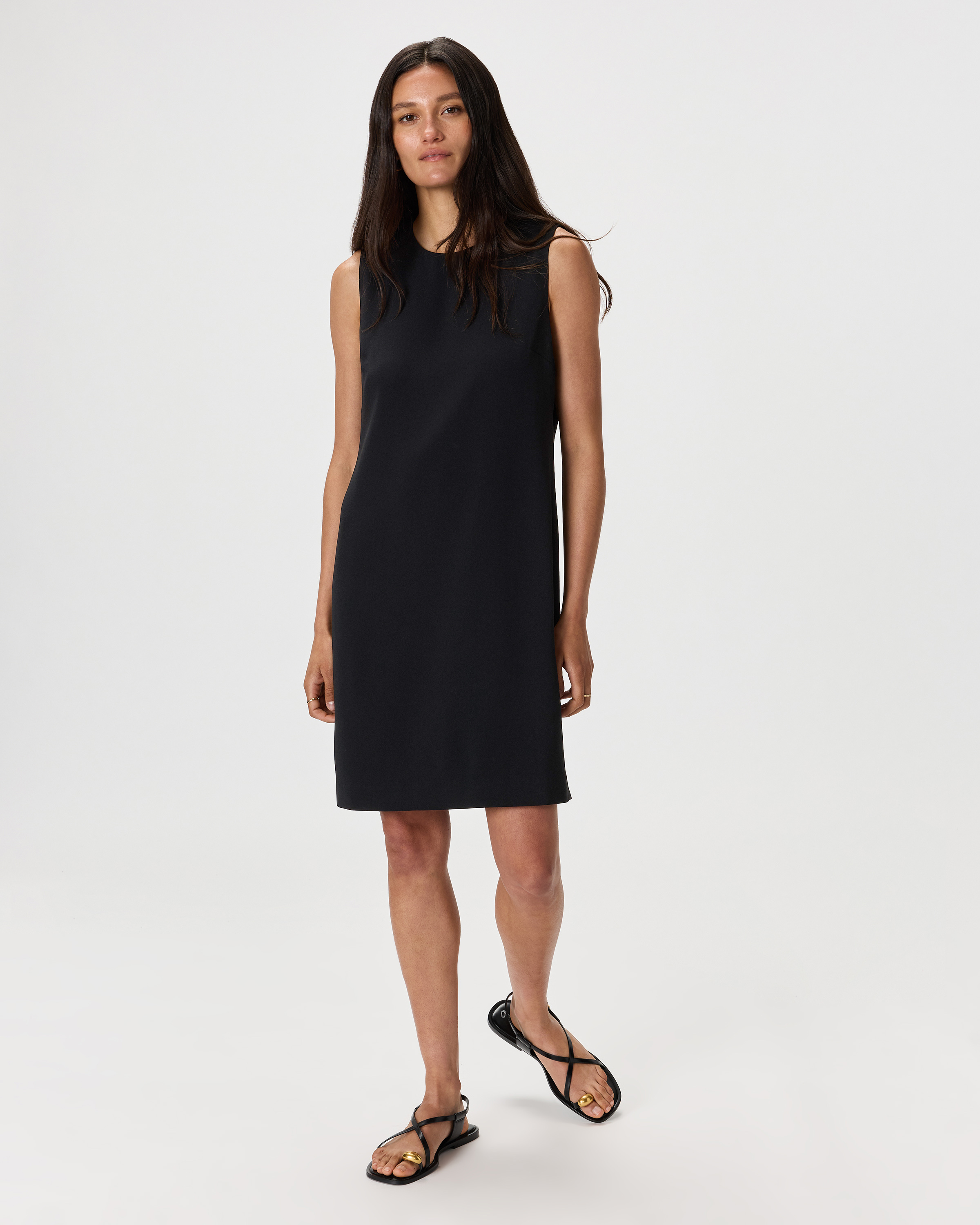 Fluid Crepe Sleeveless Mini Dress in Black