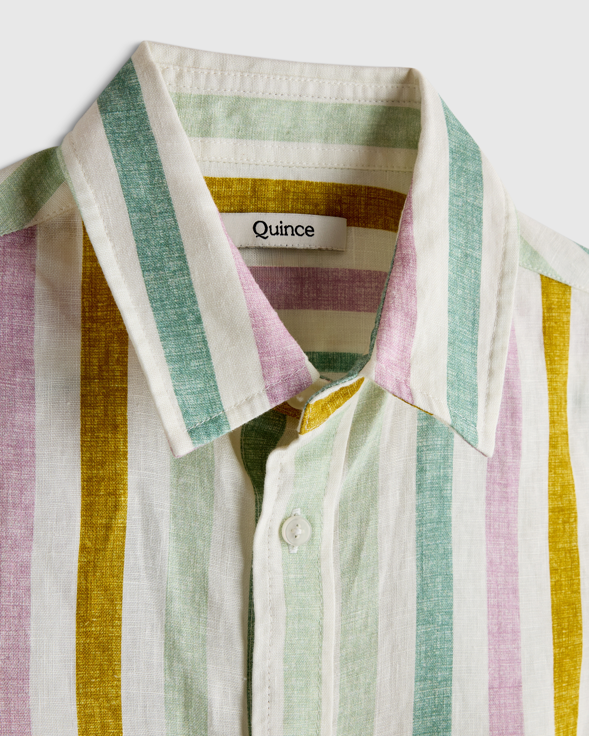 100% European Linen Button Front Shirt - Kid in Multi Vertical Stripe