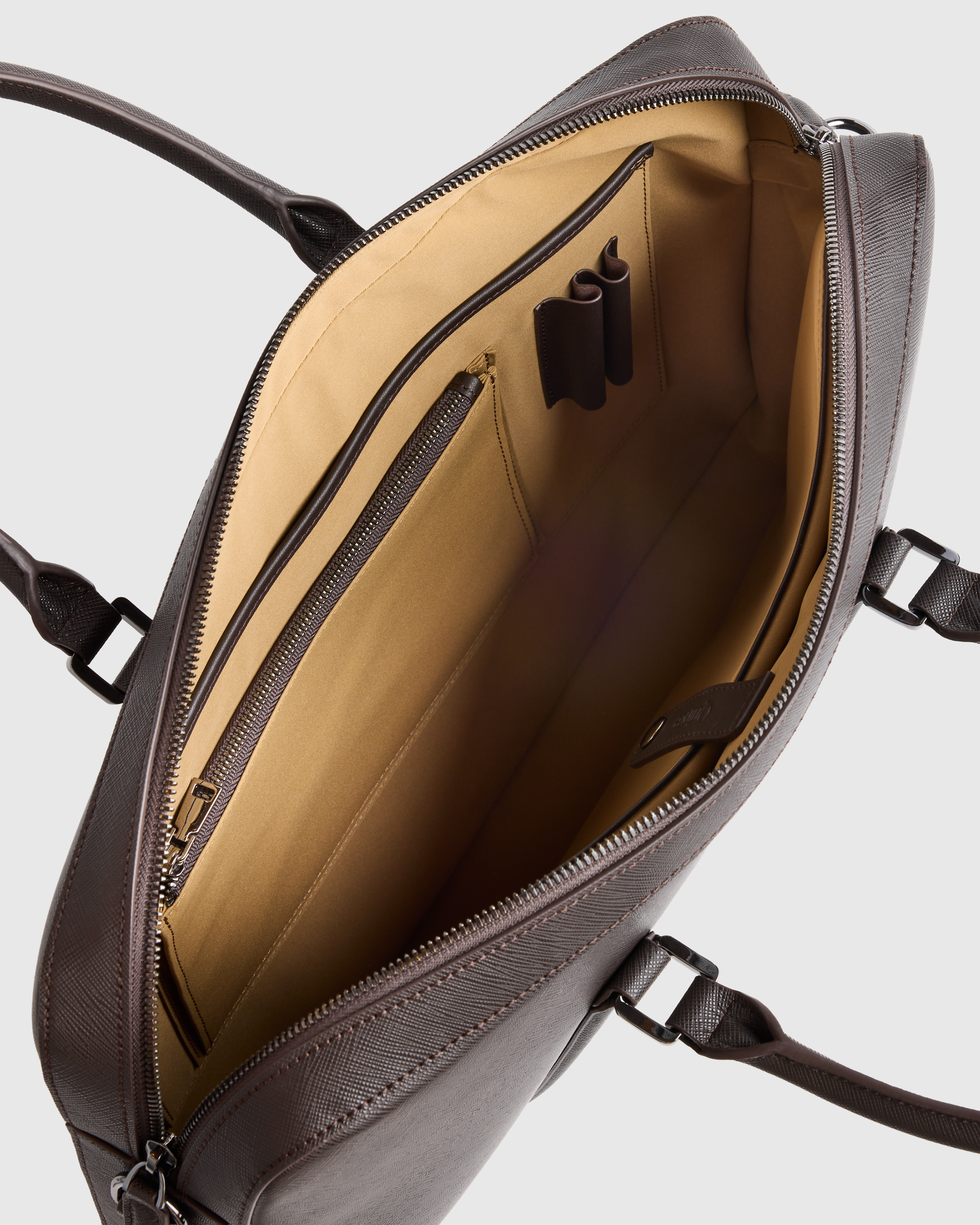 Italian Saffiano Briefcase in Hickory